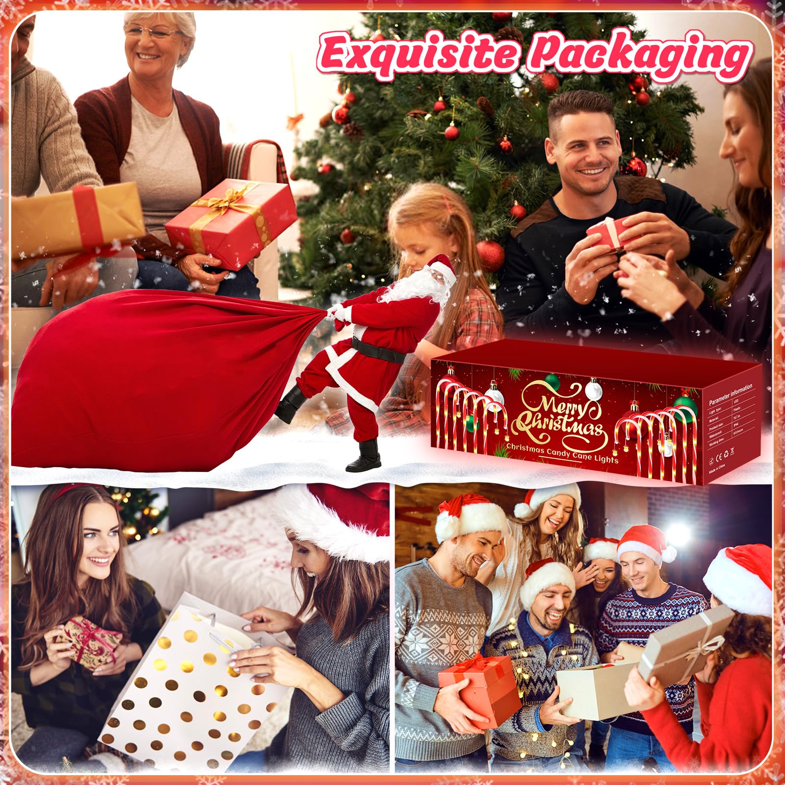 Solar Christmas Lights Outdoor Decorations: Candy Cane Light Waterproof For Yard Decorative Outside - Santa Claus Pathway Stake