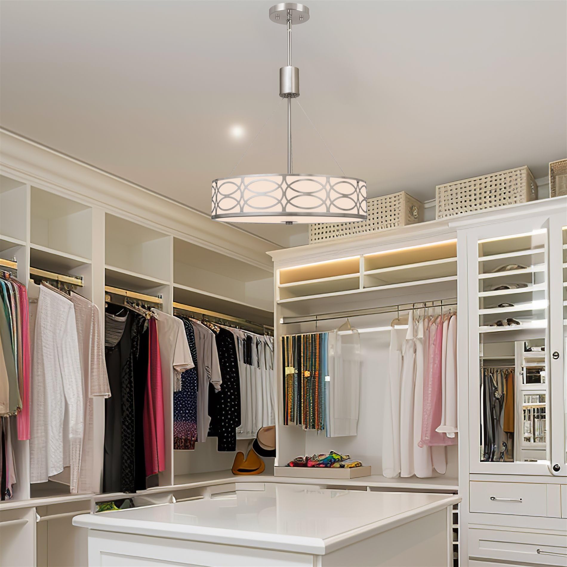 Kira Home Sienna 19" 3-Light Metal Drum Chandelier, Brushed Nickel Finish, Model RV-CC1969033-BN
