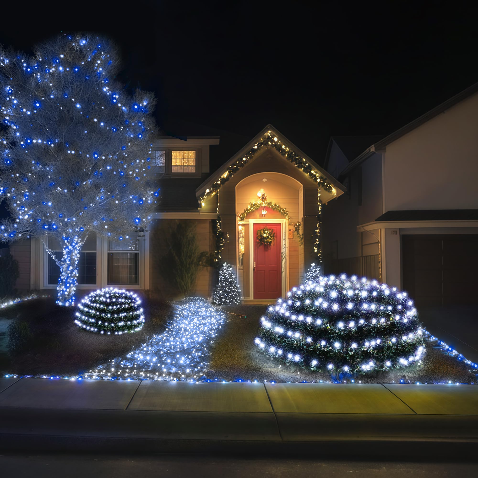 Blctec Christmas Net Lights, 200 Led, 8.4Ft X 5.2Ft, Waterproof, Cool White, 8 Modes, Timer, Connectable For Outdoor Decorations
