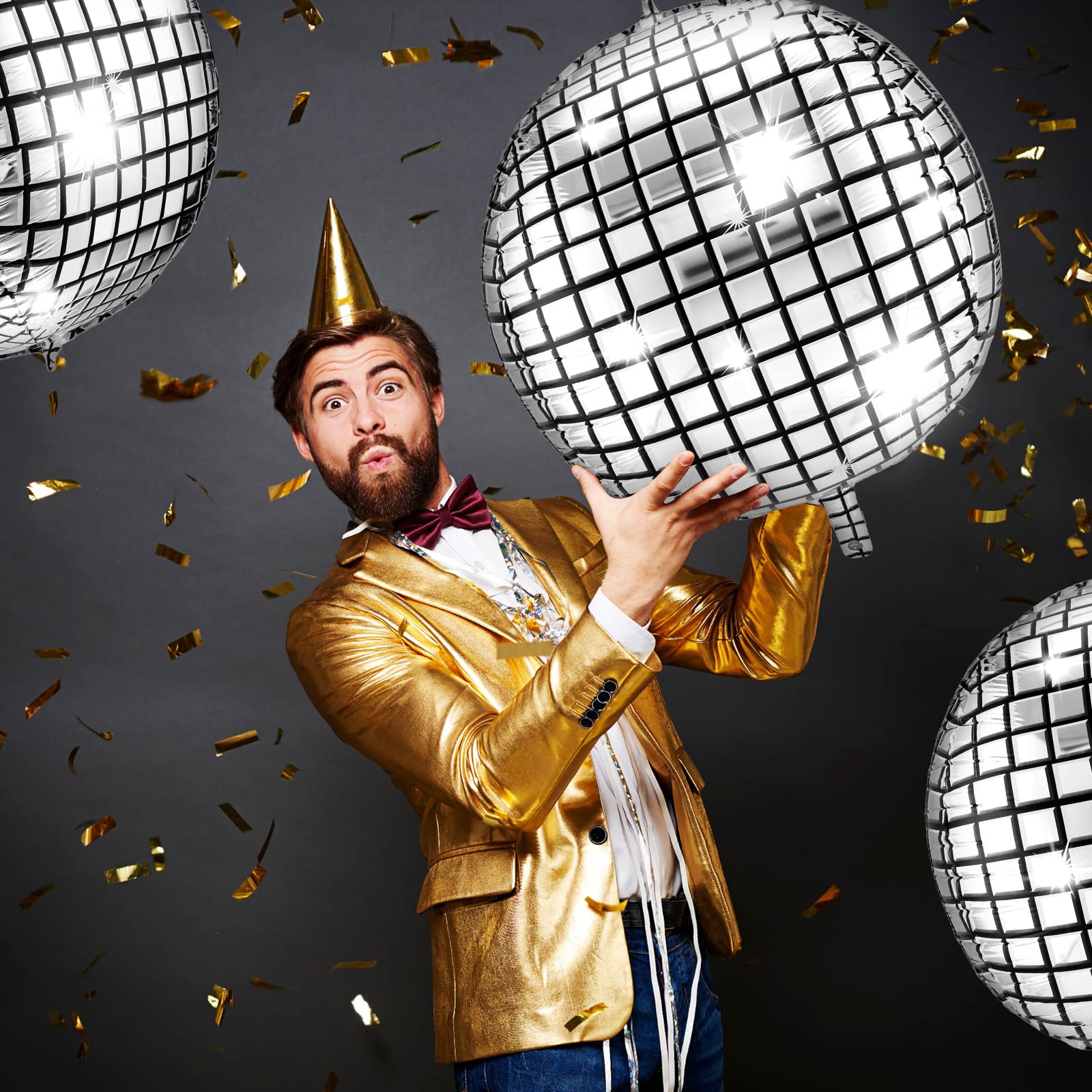 Leitee 6 Pcs 32 Inch Big Disco Ball Balloon 70S Disco Balloons Party Decoration Large 4D Aluminum Foil Inflatable Ball Giant Silver Metallic Mirror Decor For Birthday Wedding Dance Party Baby Shower