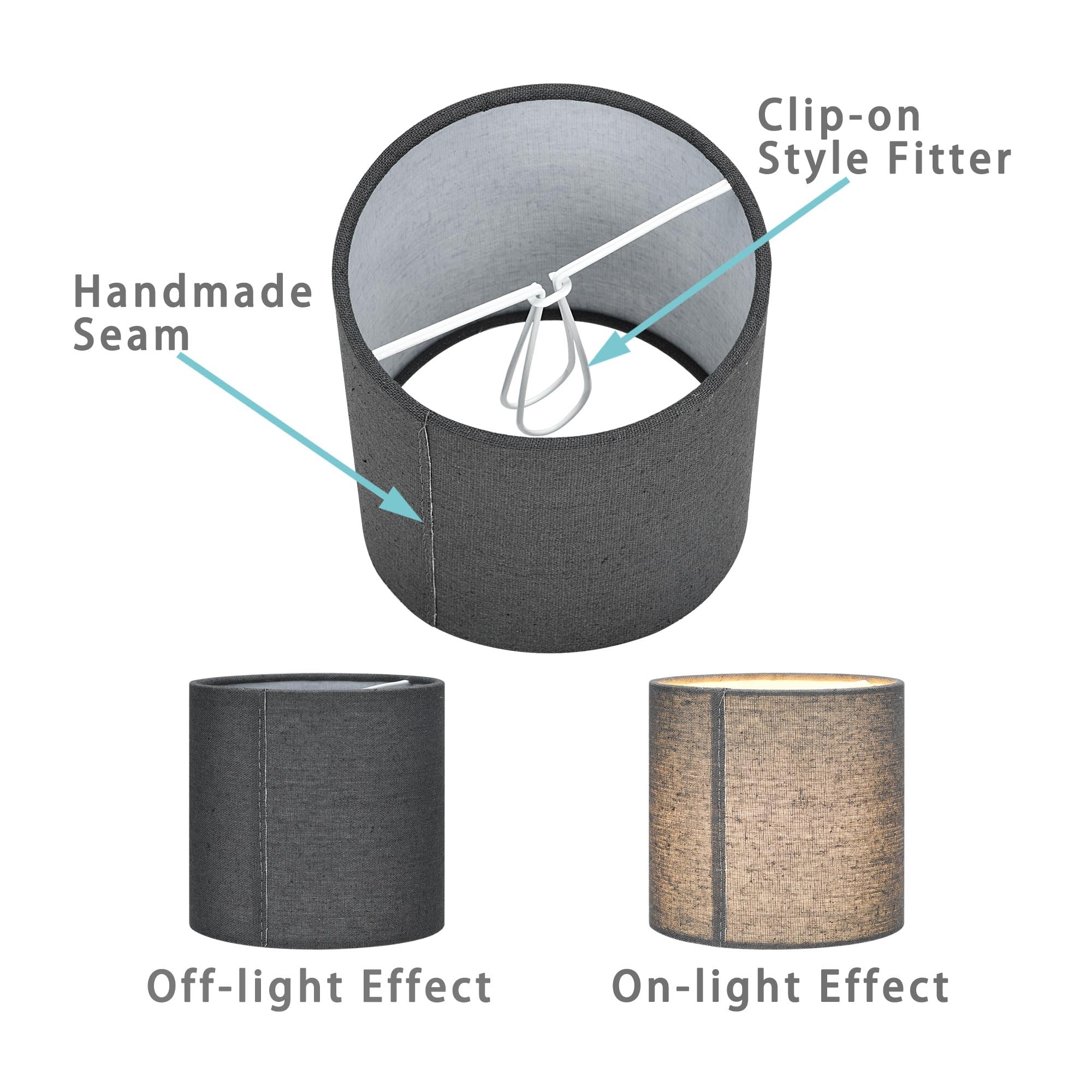 LAMPWELL MEMO Clip-on Chandelier Fabric Lamp Shades,Set of 6,Small Drum,5.2  5.2  H5.2,Linen, Handmade,Modern Trendy Decorative,