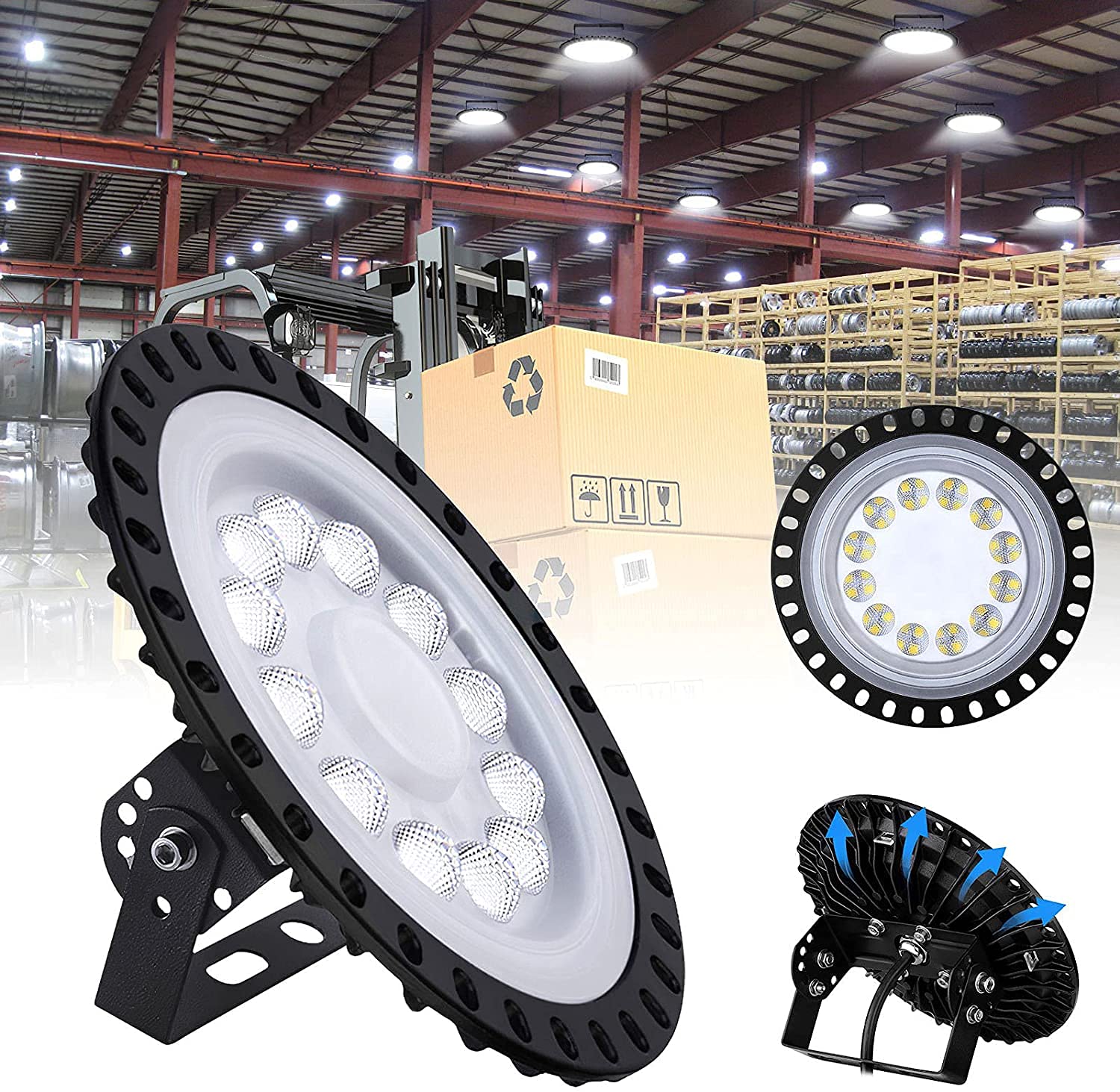 Chunnuan 100W Led High Bay Light, 10000 Lumens, 120 Reflector, Cold White, Ip65, Warehouse Lighting, Commercial, Garage, Factory