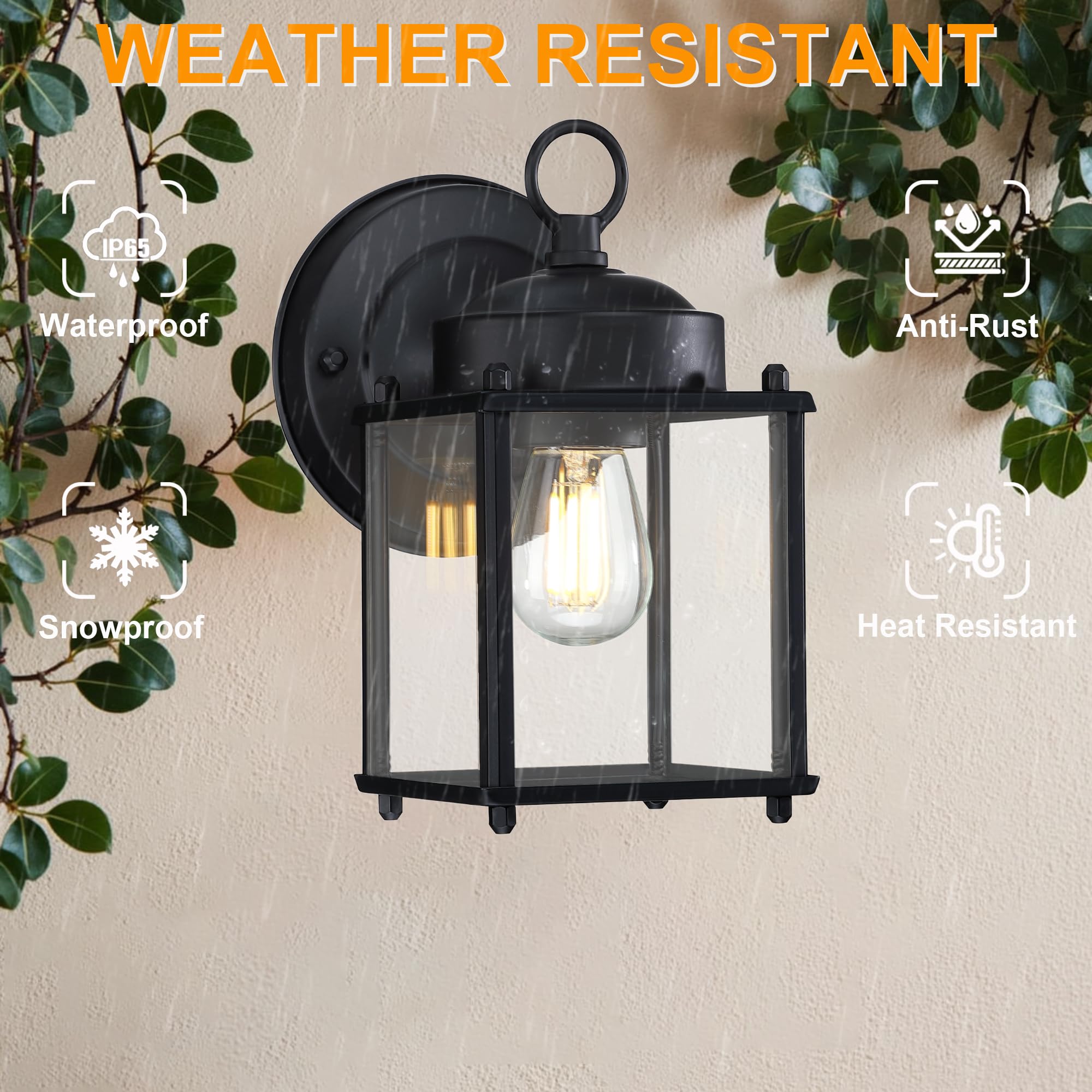 Gruenlich Outdoor Wall Sconce, Exterior Wall Lighting Fixtures With Clear Glass, Front Porch Lighting, Anti-Rust Outside Lights