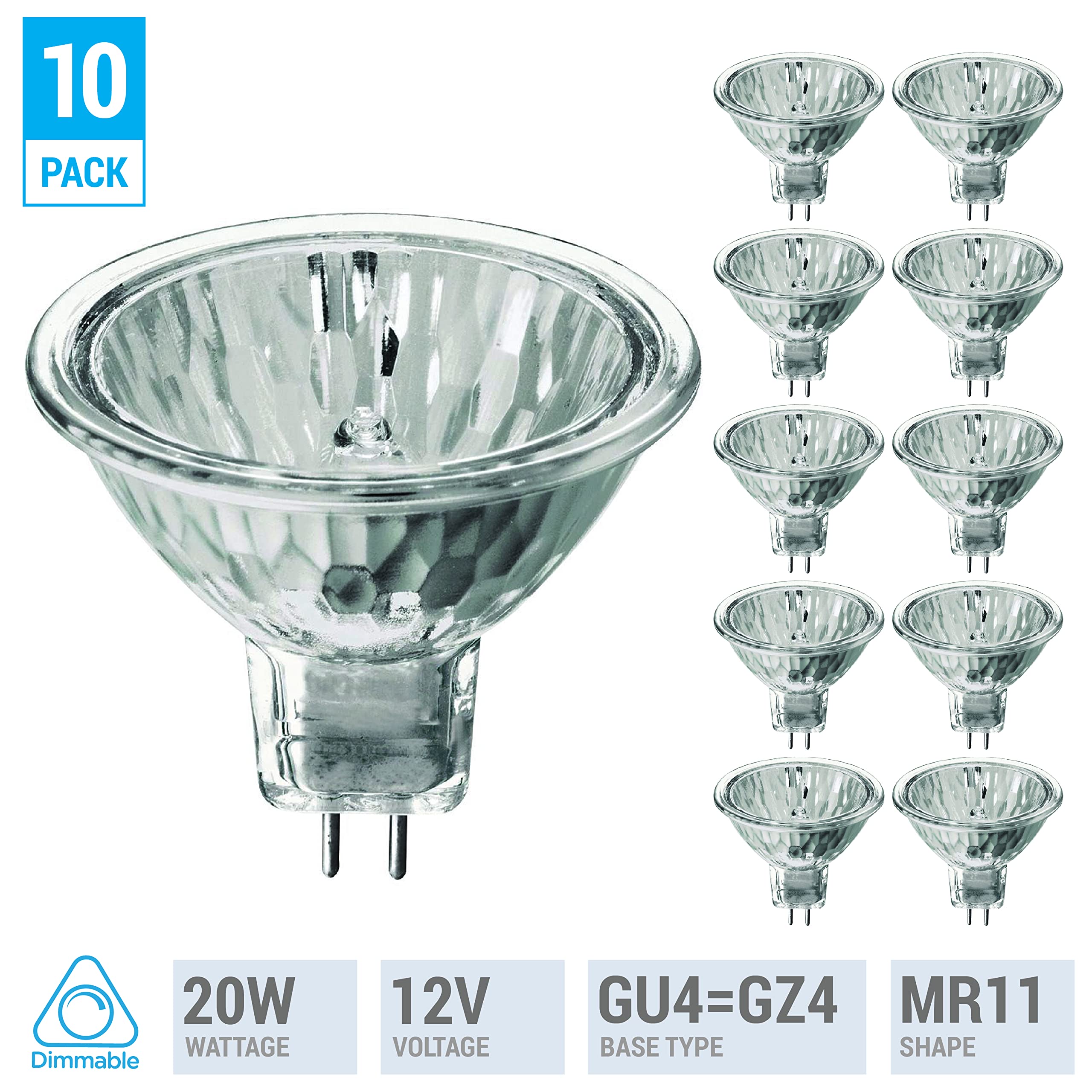 (Pack Of 10) 20Mr11/Fl - Ftd-20 Watt - Flood- 12V - Mr11 - Gu4 2-Pin Base - Light Bulb With Lens - 20W Mr11