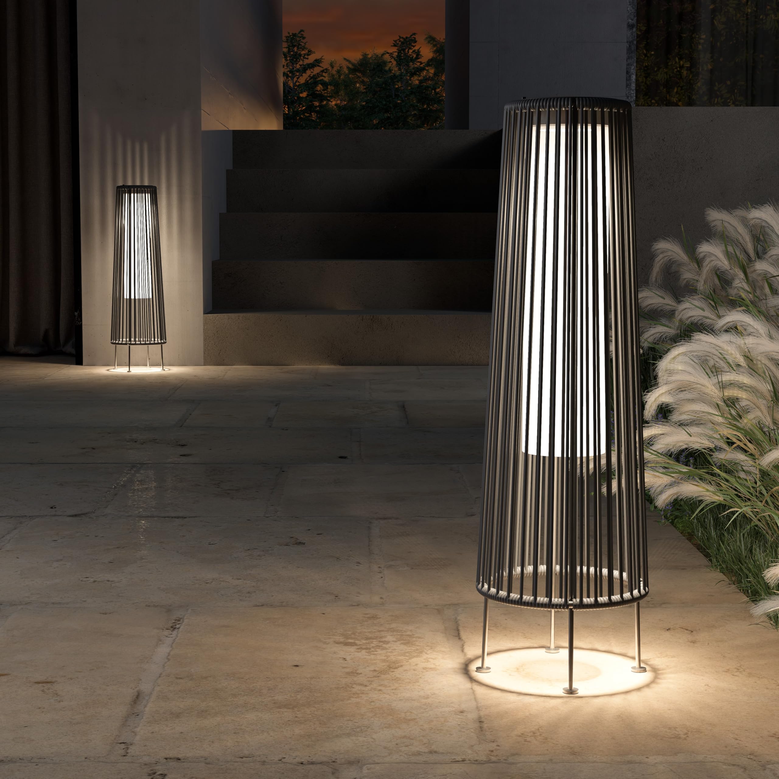 Grand patio Solar Floor Lamp 2-Pack, Waterproof Wicker Outdoor Light, Gray