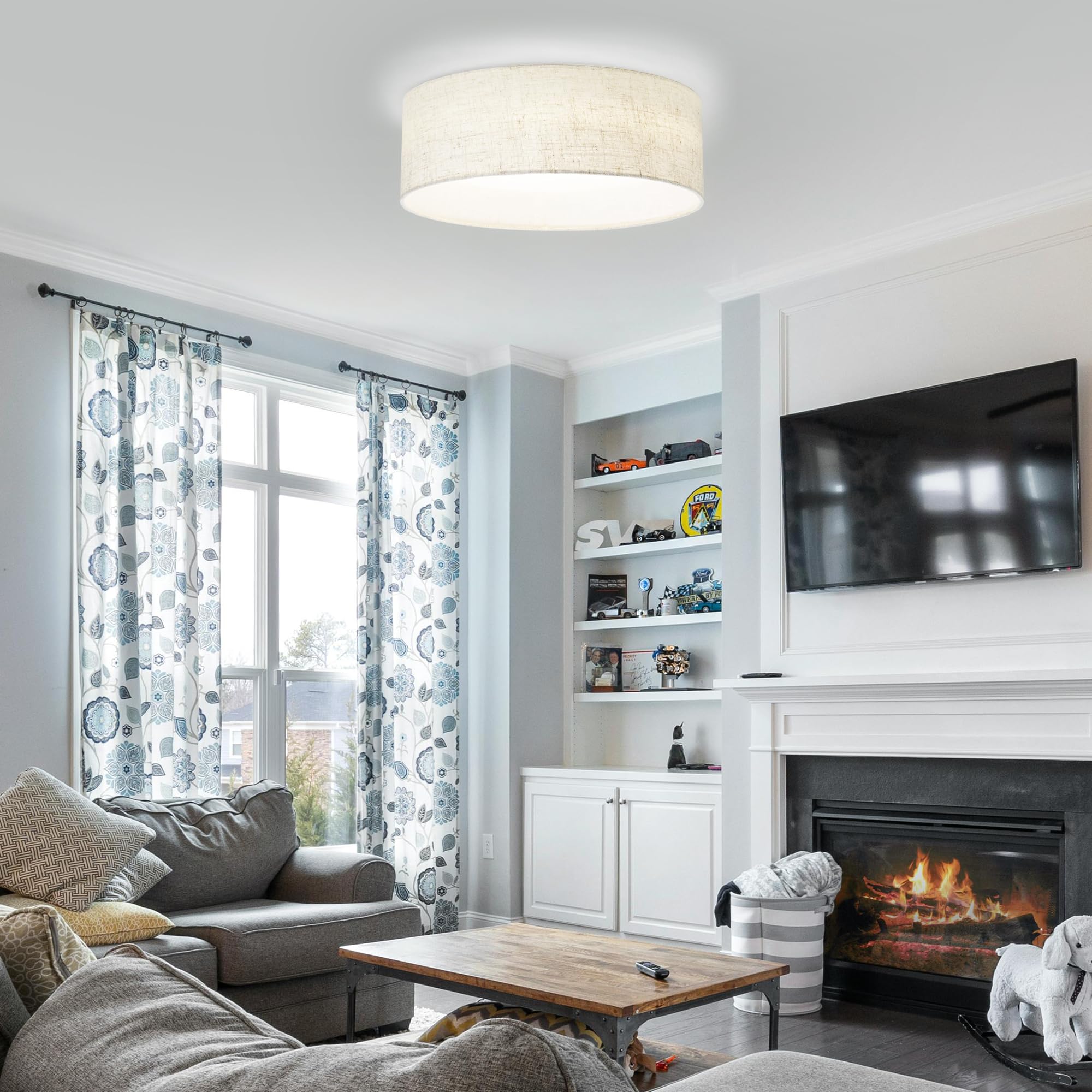 Hamilyeah Led Ceiling Light Flush Mount 24W, 12 Inch Drum Ceiling Light Fixture 5000K, Dimmable Close To Ceiling Light With Beig