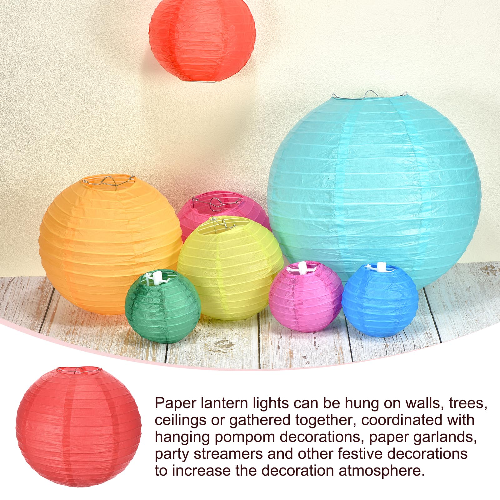 Meccanixity 6Pcs Paper Lanterns Decorative, 6'' 8'' 12'' Red Round Hanging Lantern Chinese Lanterns For Home Decor, Birthday, We