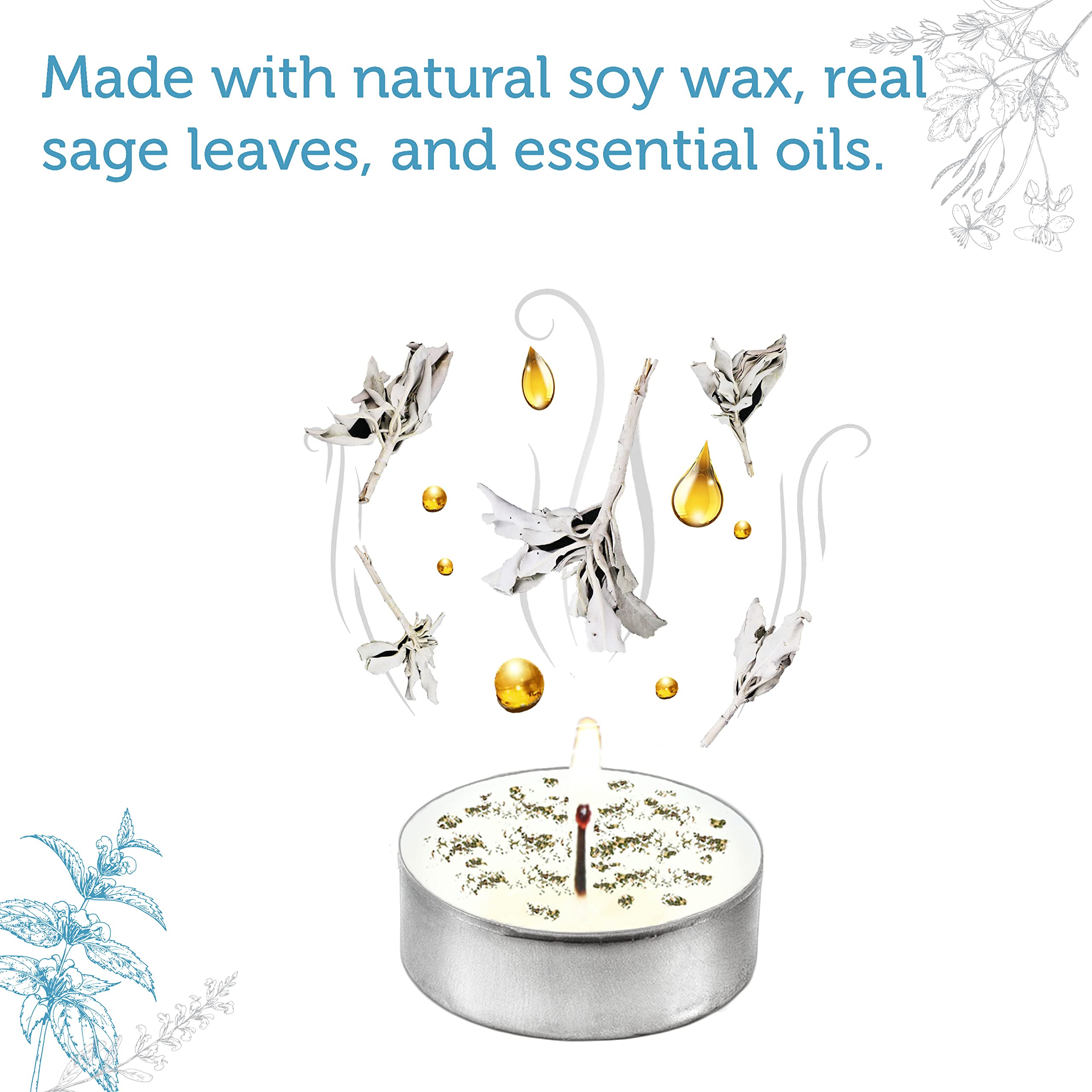 Soul Sticks 12 Pack Little Smudgies Tealight Candles - White Sage with Crystals & Herbs for Cleansing, Meditation & Chakra Healing