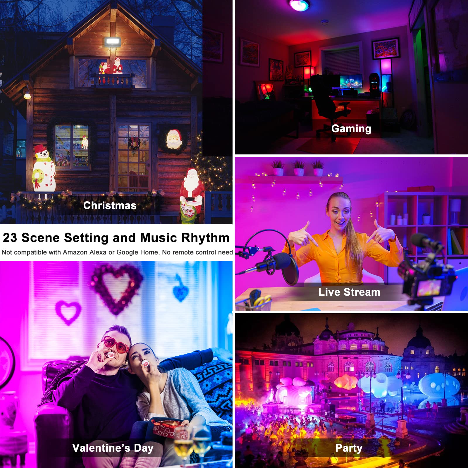 Taptoron 80W RGB Flood Lights - Bluetooth App Control, IP66 Waterproof, 4 Pack with Stake, DIY Scenes, Aluminum, Daylight 5700K