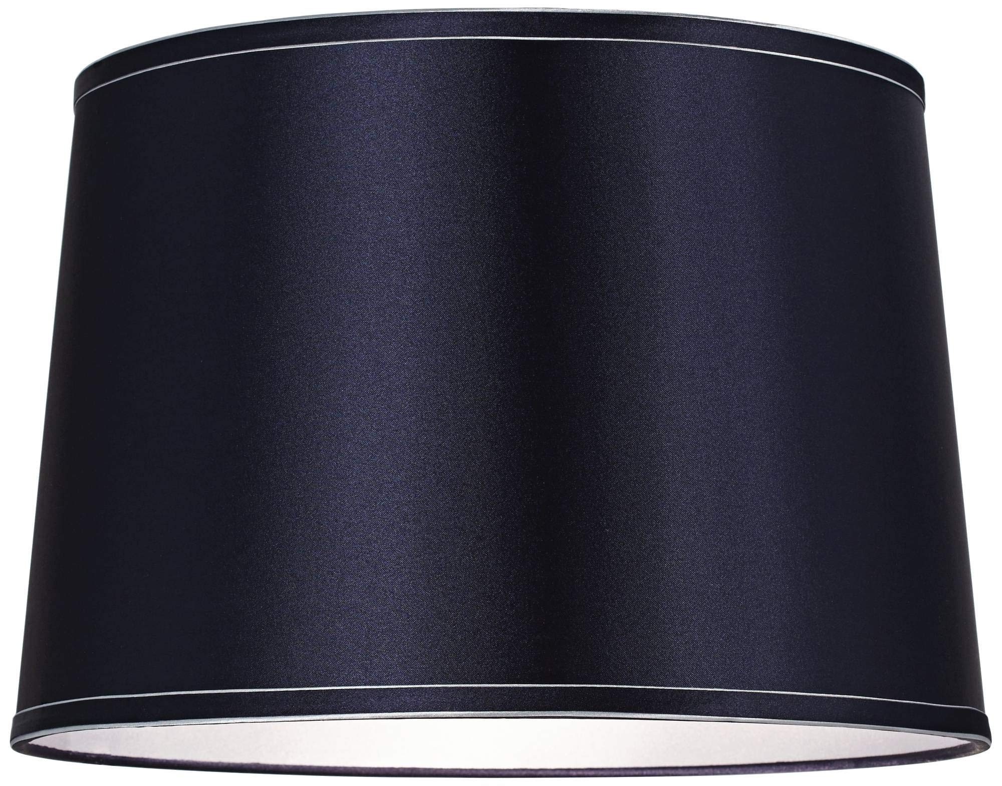 Sydnee Navy with Silver Trim Medium Drum Lamp Shade 14'' Top x 16'' Bottom x 11'' Slant (Spider) Replacement with Harp and Finia