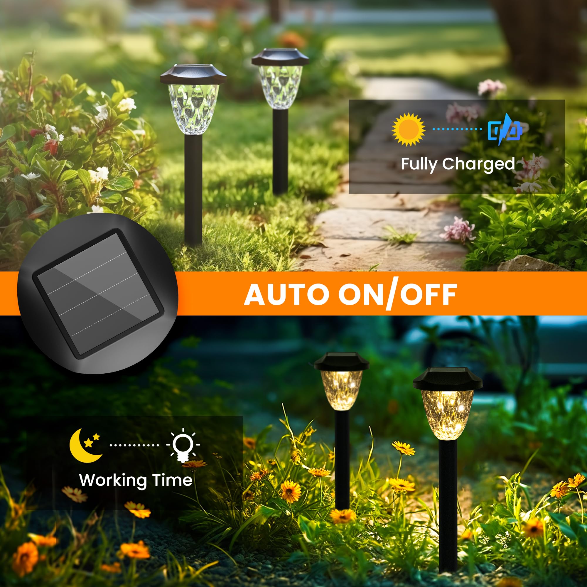 Gigalumi 12 Pack Solar Lights Outdoor, Solar Pathway Lights With Great Pattern, Waterproof Auto On/Off Light For Outside Yard Ga