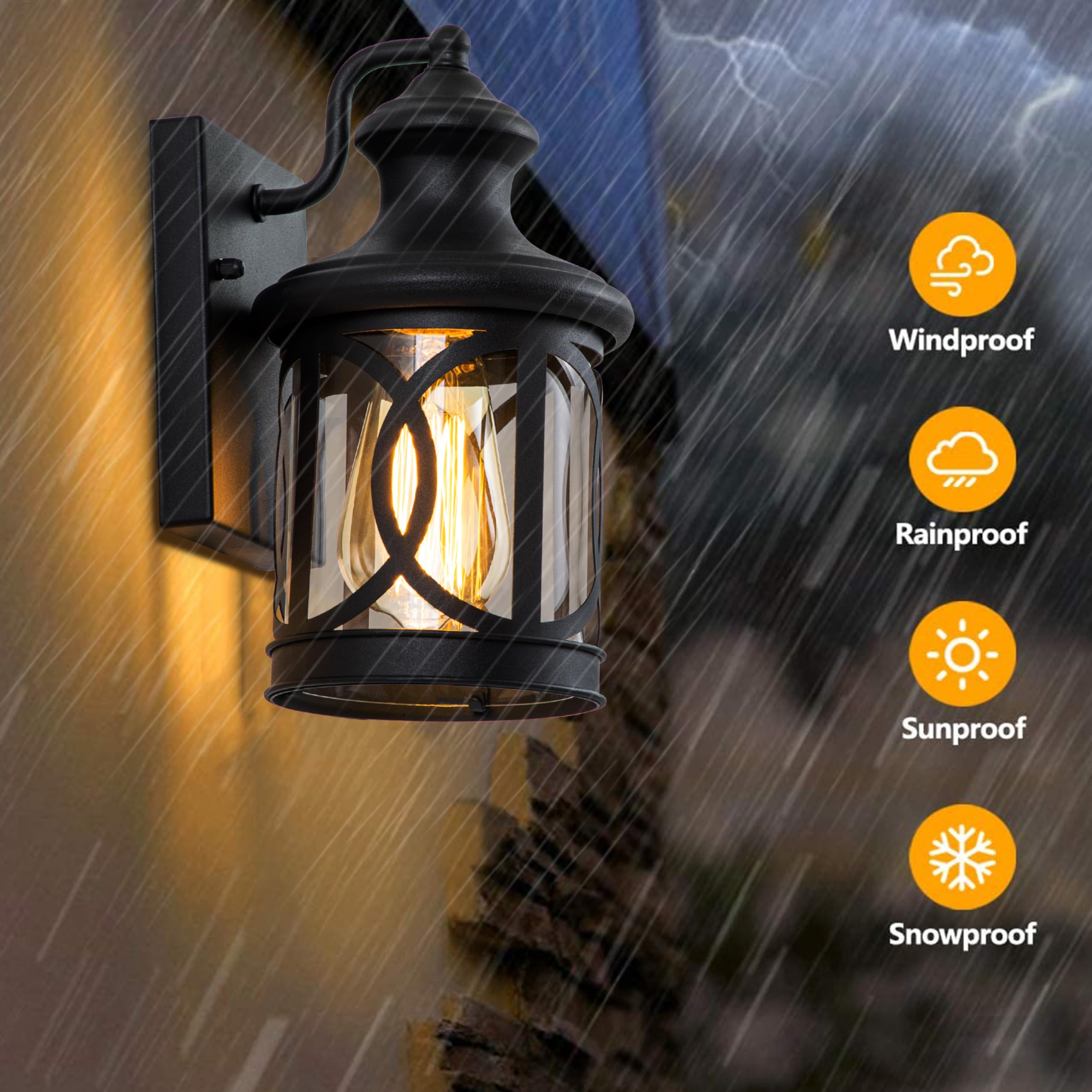 Laplusbelle Outdoor Wall Lights 2-Pack, Waterproof Sconce, 12in, Matte Black, Clear Glass Shade, Model CA2309-2MW