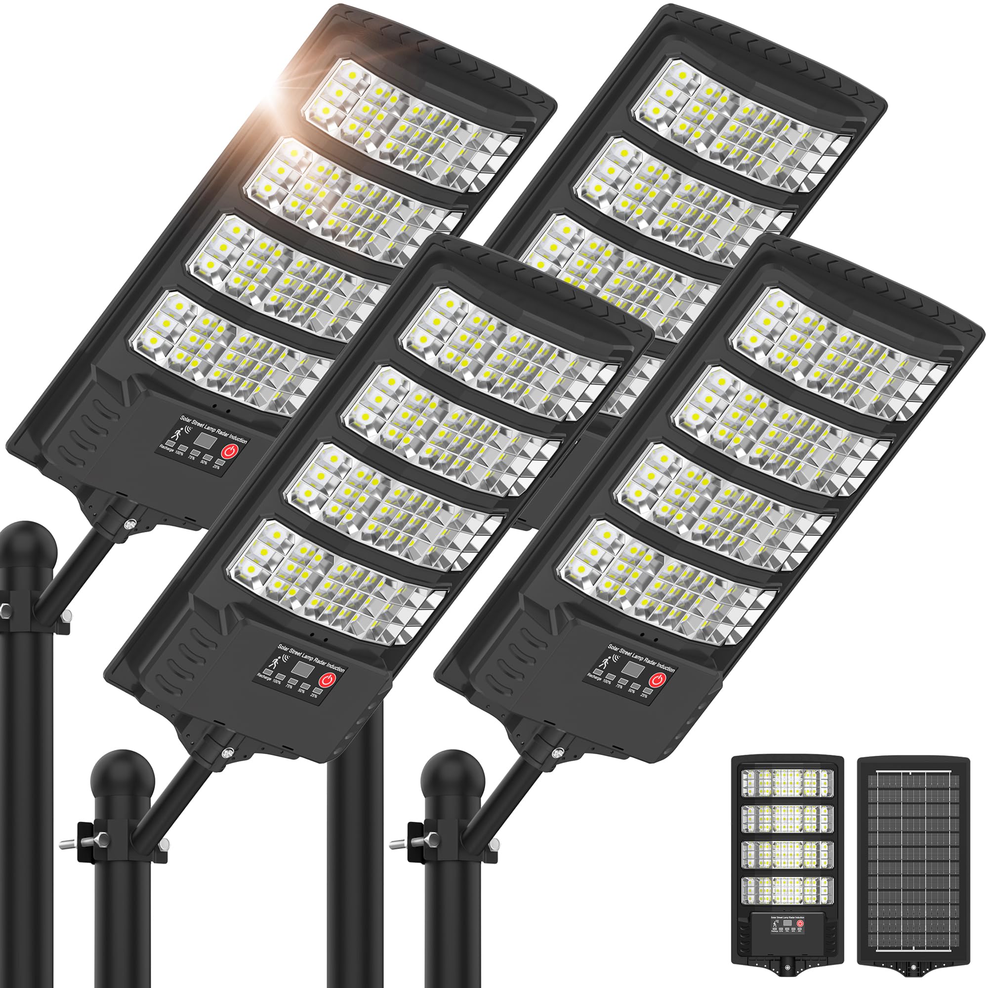 WYWNA Solar Street Lights Outdoor - Super Bright, IP67 Waterproof, Dusk to Dawn, Motion Sensor, Remote Control, 4-Pack, Black