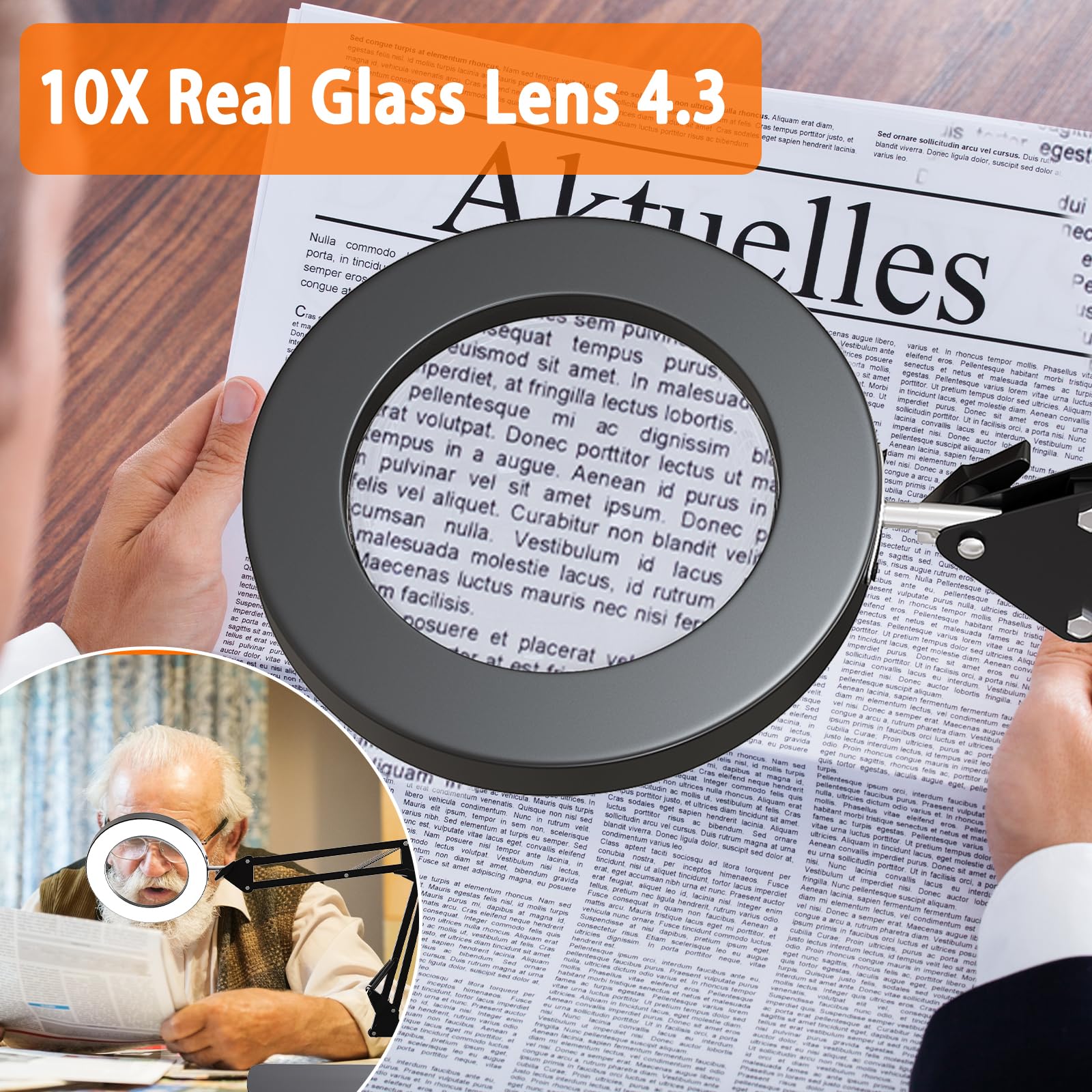 10X Magnifying Glass With Light And Stand, Real Glass 2-In-1 Desk Lamp & Clamp, Craft Light Lamp With 3 Color Modes, Led Lighted
