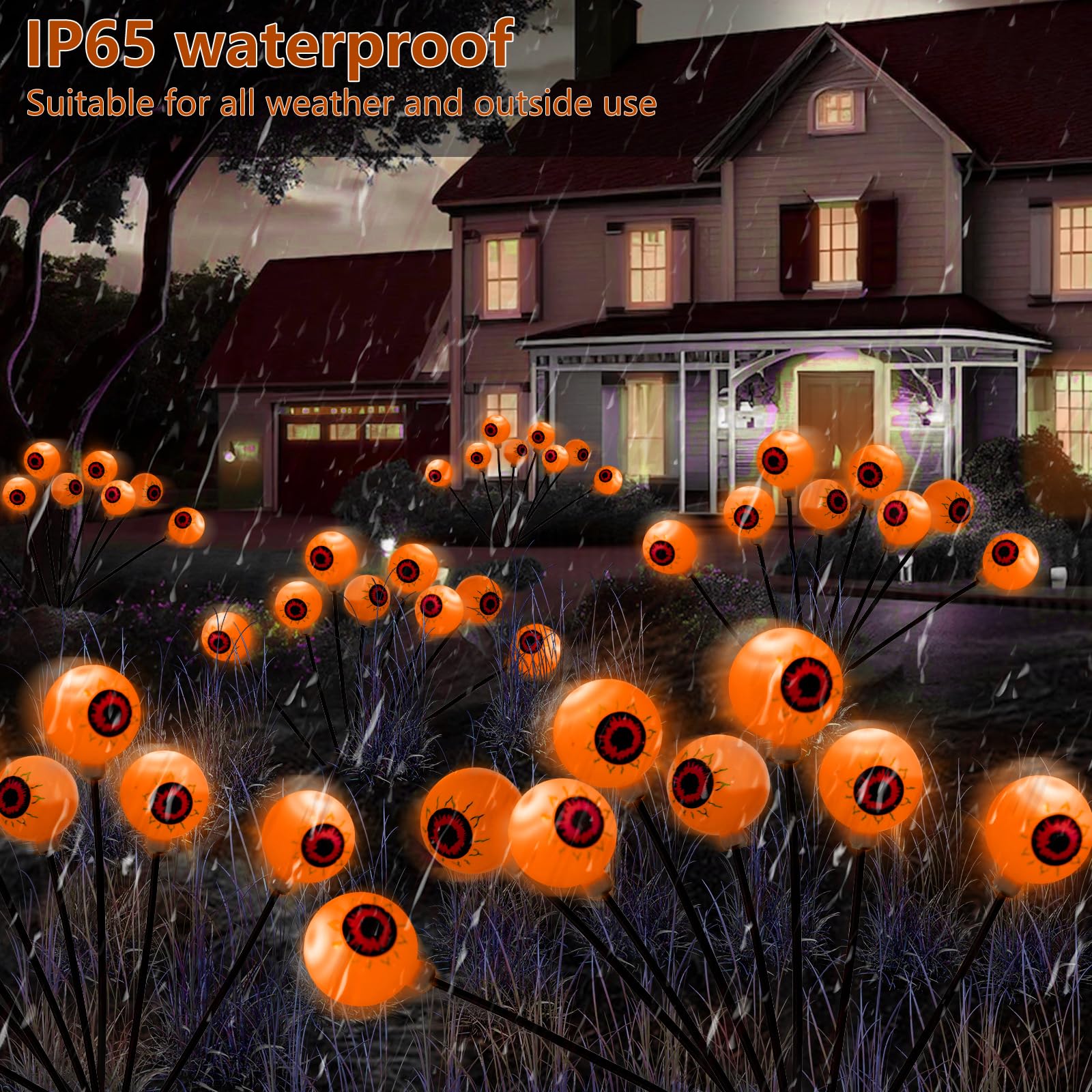 LCHUANG Halloween Outdoor Path Lights - 32LEDs Solar Stake Lights, Waterproof, Orange, Model YQD-048, 4 Packs