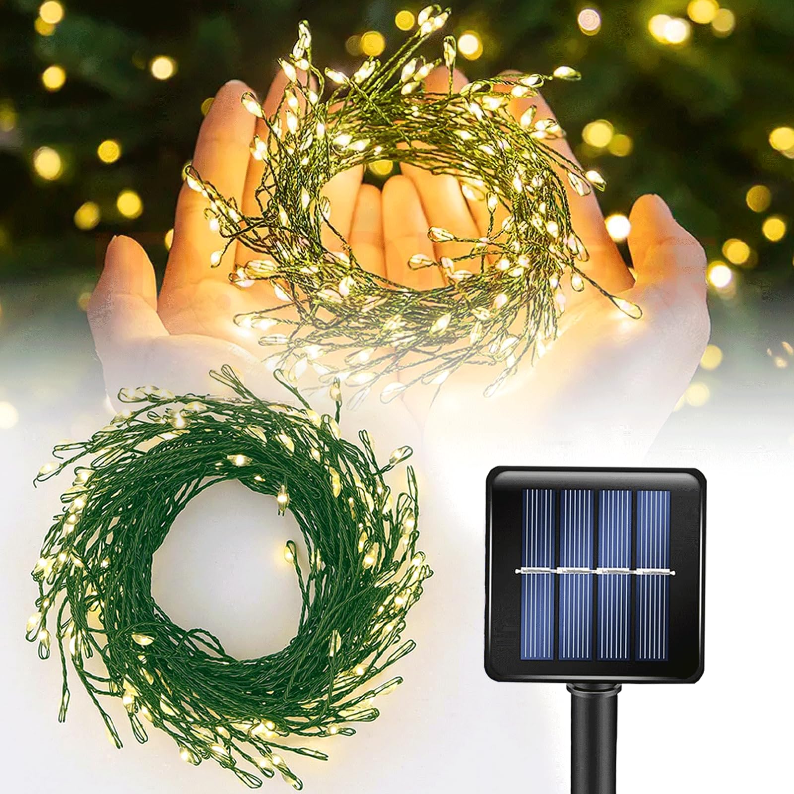 Iticdecor Solar Powered String Lights Outdoor 9.8Ft 120 Led Waterproof Firecracker Fairy Lights With 8 Modes Green Copper Wire F