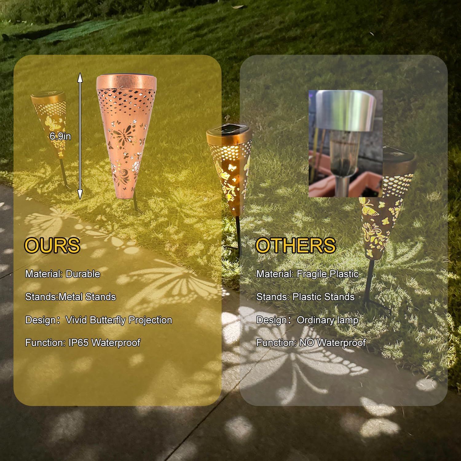 Dibieecn 6 Pack Butterfly Solar Pathway Lights Outdoor,Metal Garden Decorations Outdoor Lights With Patterns And Warm Light,Wate