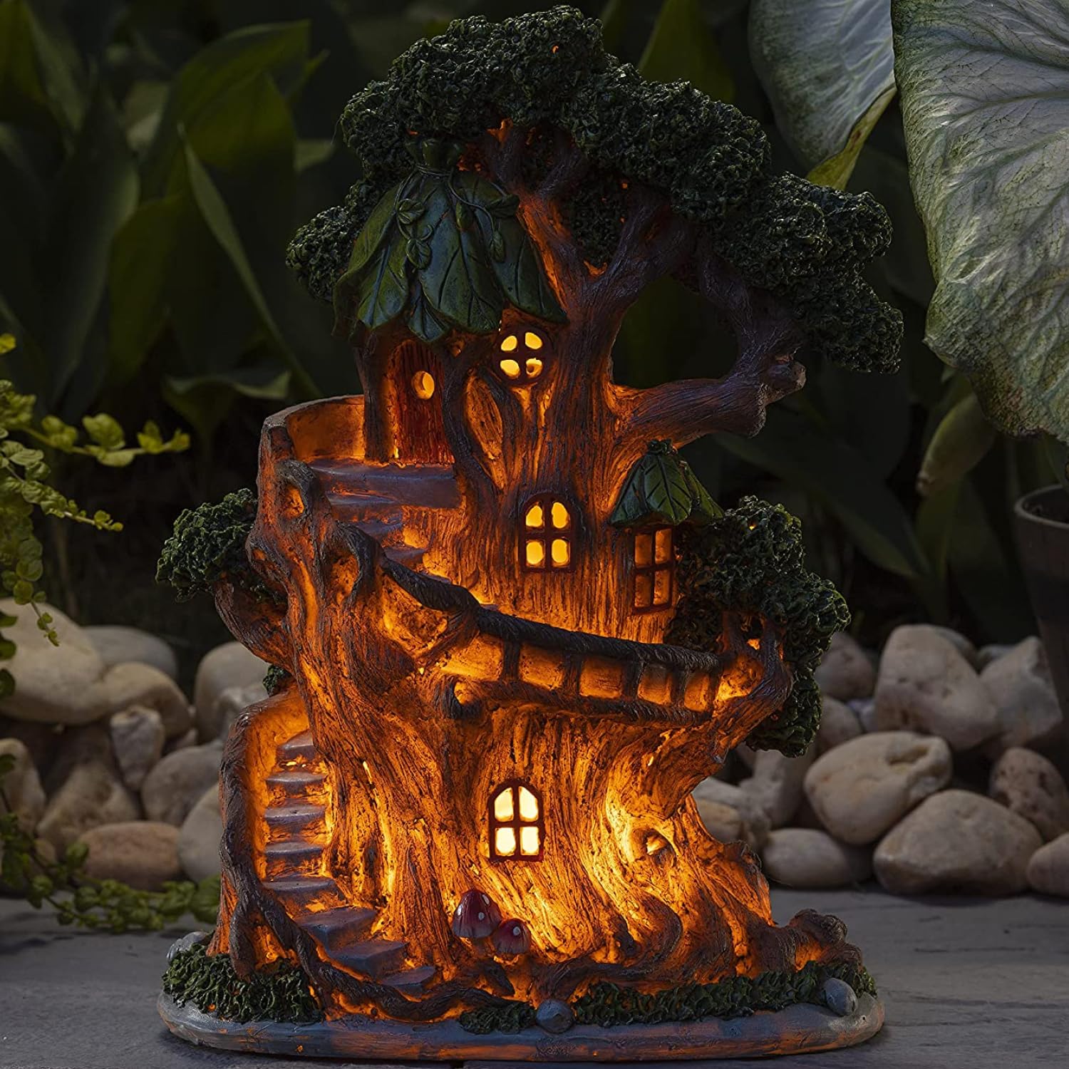 VP Home Enchanted Treehouse Solar Light for Home and Outdoor Decor - 14 H x 9.5 W x 5.25 D Enchanted Tree Solar Powered Flickeri