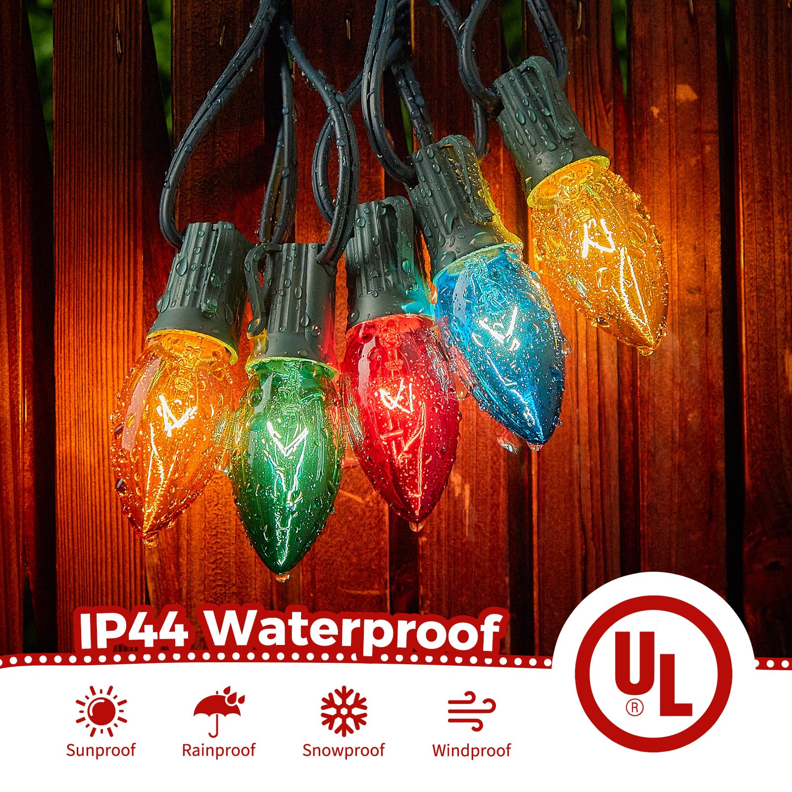 Brightown 25FT C9 Bulb String Lights - Multicolor Outdoor Christmas Lights with Green Wire, 25 Bulbs, Plastic Decor for Patio & Party