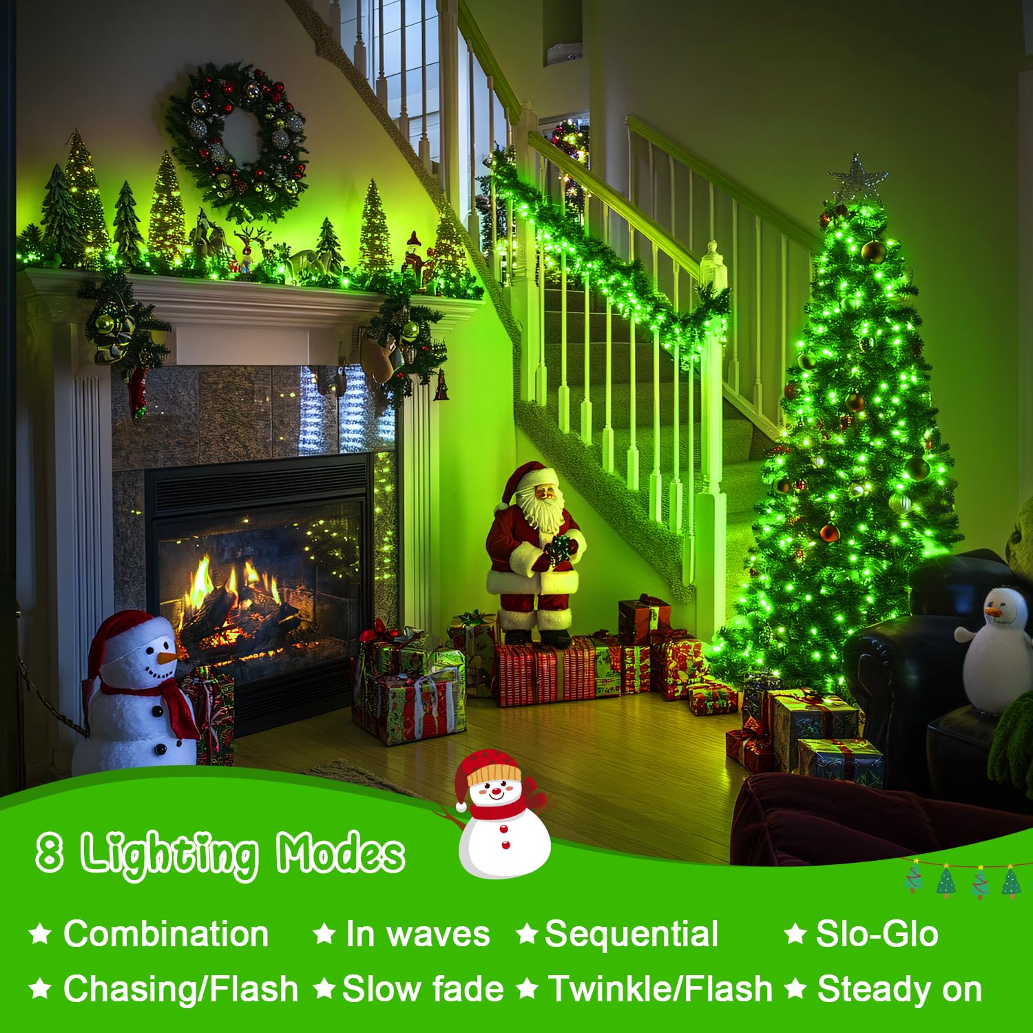 Jmexsuss 2 Pack 100 Led Green Christmas Lights, 33Ft Connectable Green String Lights Outdoor Waterproof, 8 Modes Christmas Tree Lights For Christmas Xmas Halloween Indoor Bedroom House Decorations