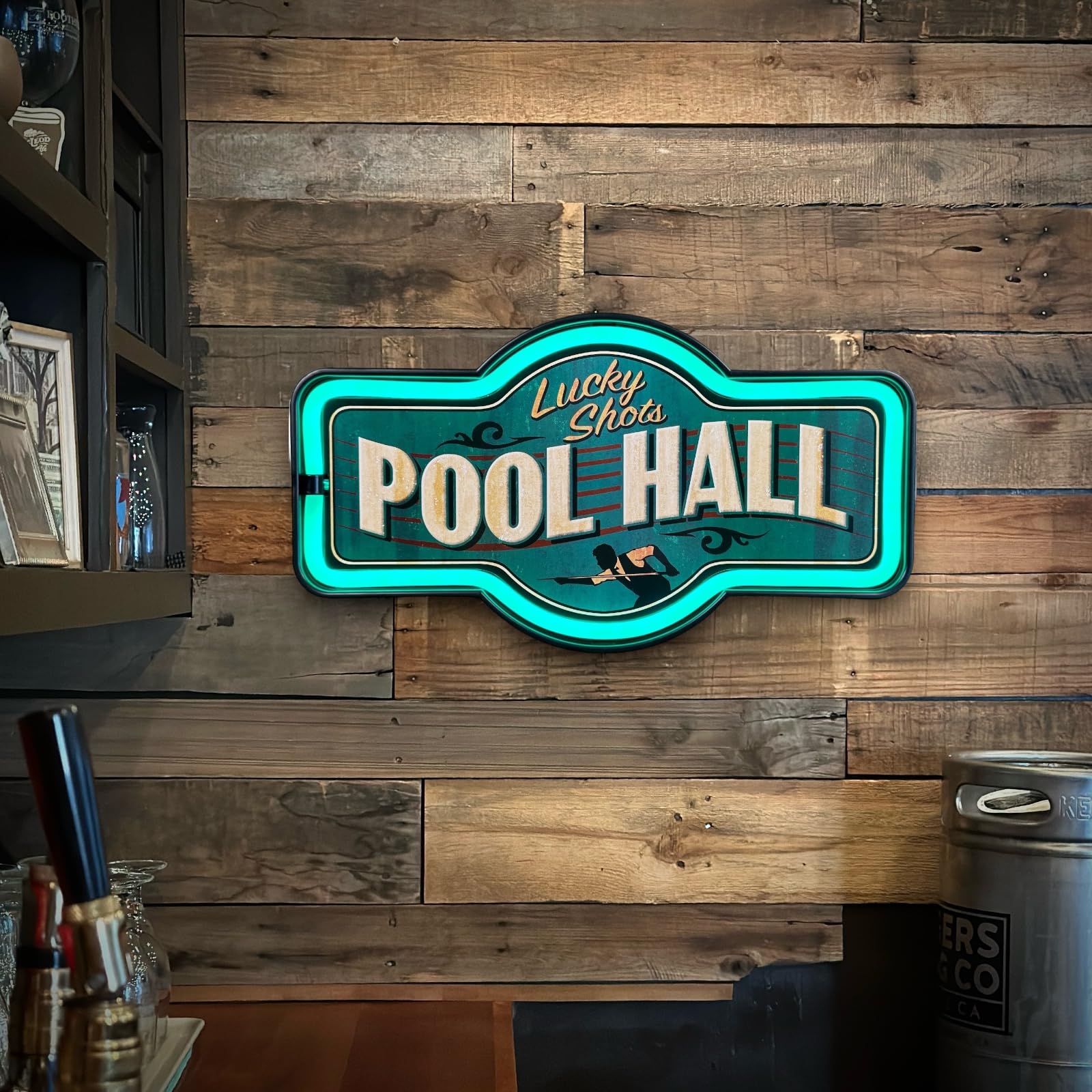 American Vintage Sign Co. LED Neon Sign - Retro Pool Hall Wall Decor - 17” x 9.5” - Plastic - Model 60010 - Game Room, Man Cave