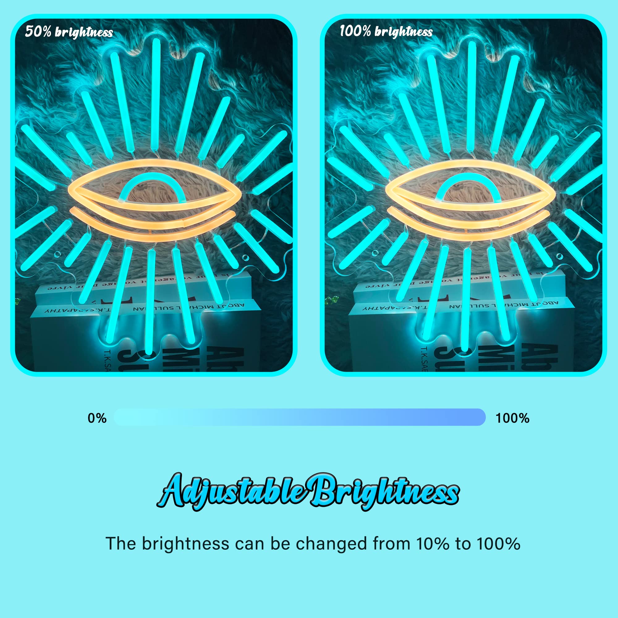 Abooly Neon Wall Sign - Blue Acrylic Evil Eyes, USB Dimming LED, 11.8x13in, Perfect for Game Room, Bedroom, Kids Room, Party Decor