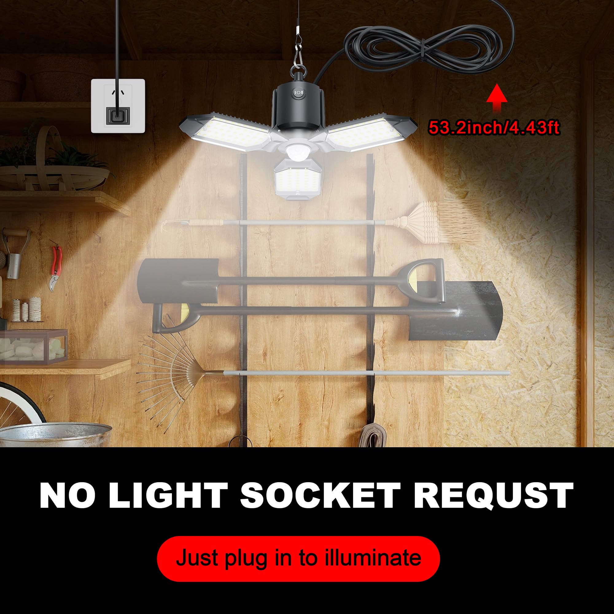 Craftersmark Plug In Garage Light Motion Sensor, 80W 8000Lm Motion Sensor Light Indoor, Deformable Led Shop Light, Motion Activa