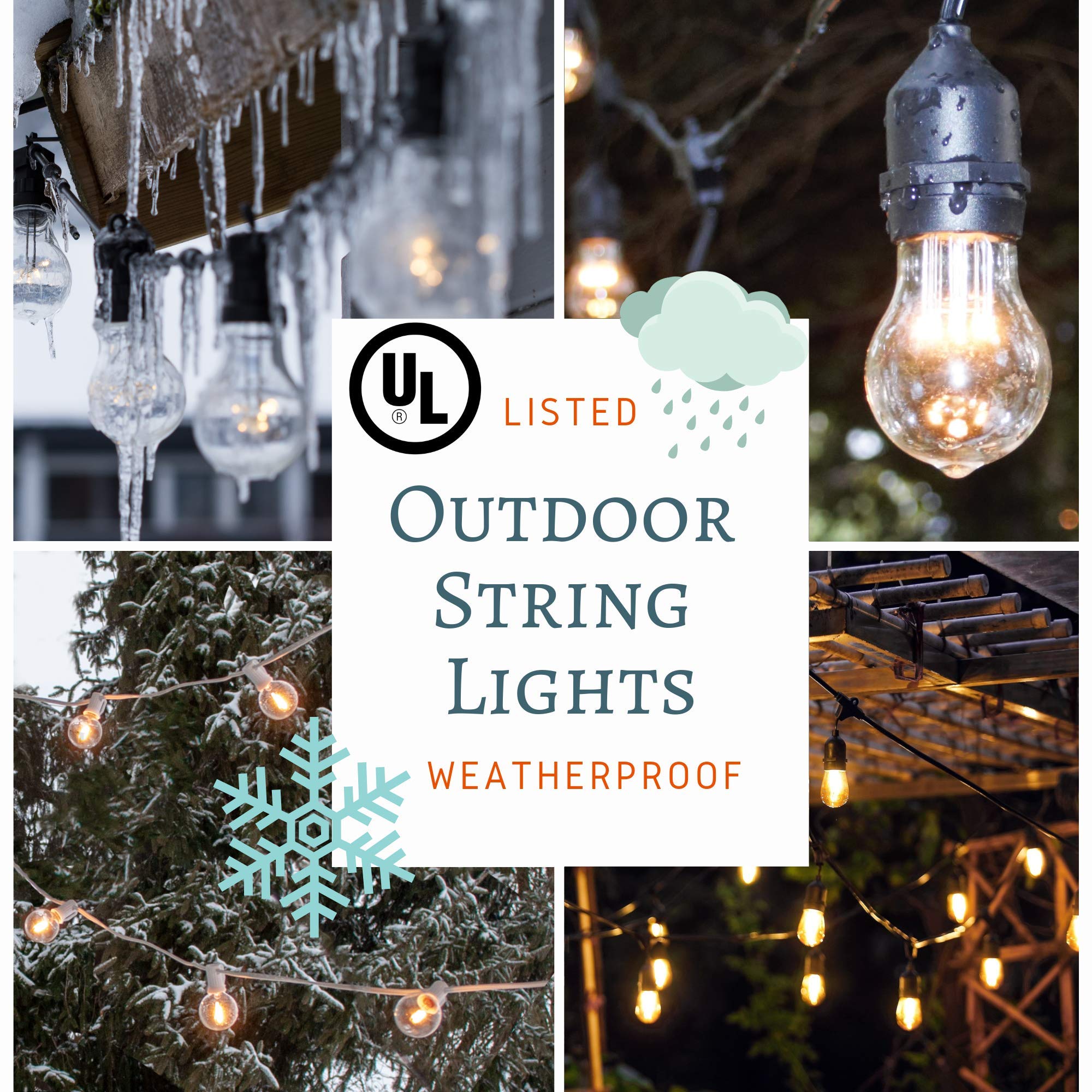 Hometown Evolution  Inc. E26 Outdoor Commercial String Lights With Suspended Socket For Weatherproof Heavy Duty Vintage Outside Lighting (S14 Zig Zag Edison 11 Watt Bulbs  100 Foot 50 Socket)