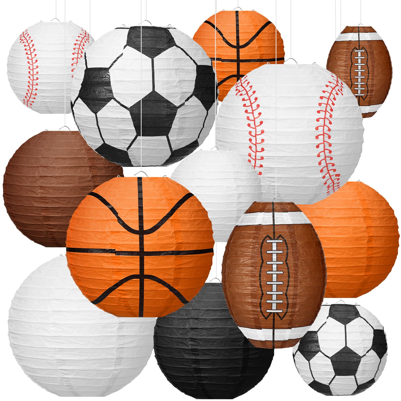 Bencailor 13 Pcs Sports Paper Lanterns Sport Themed Paper Soccer Baseball Football Basketball Lanterns for Indoor Outdoor Sport 