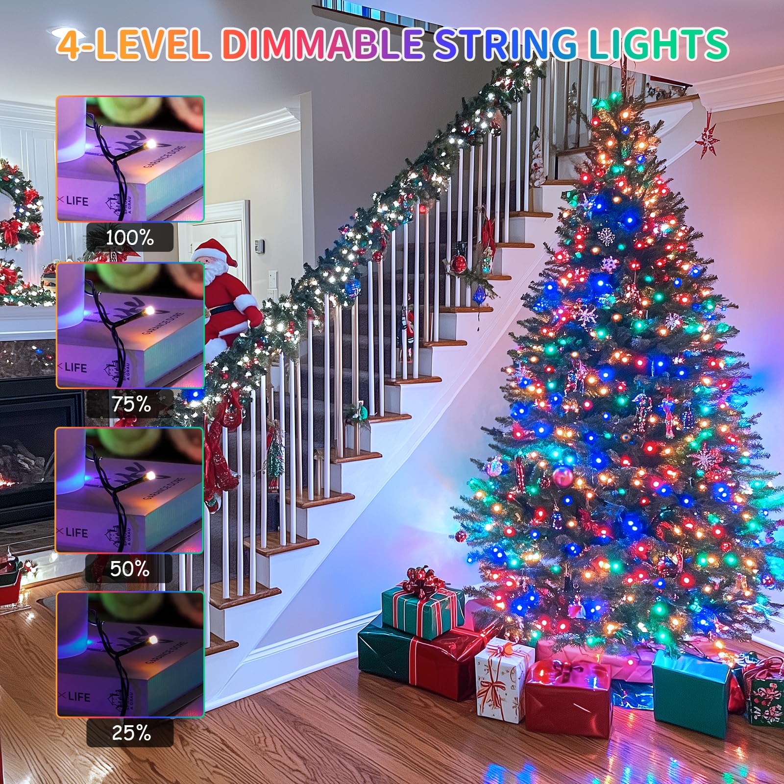 Jmexsuss 500 Led Color Changing Christmas Lights, 173Ft White & Multicolor String Lights With Remote Outdoor Waterproof Christma