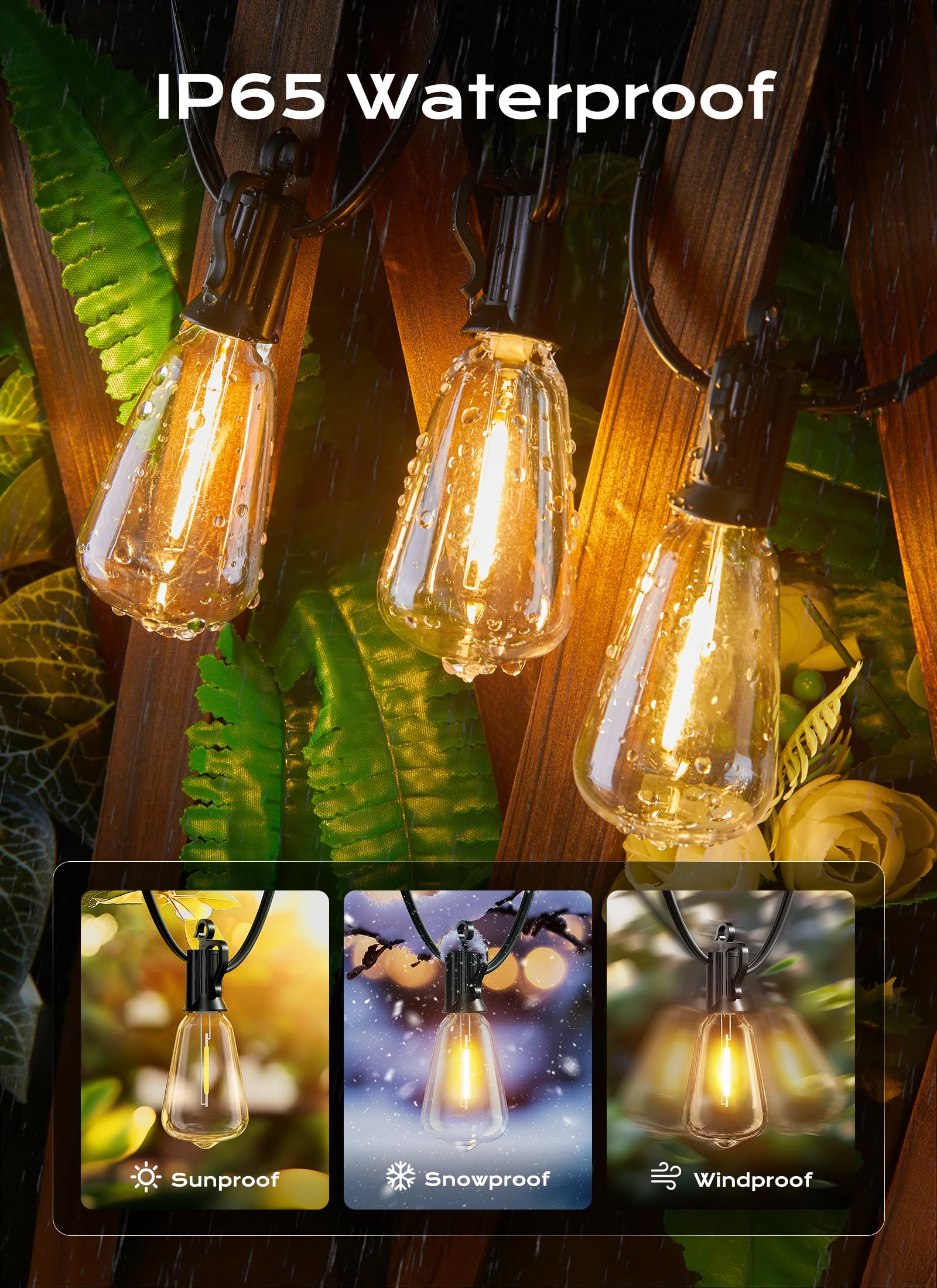 Brightown 100FT Outdoor String Lights, Shatterproof Dimmable LED, Waterproof Black Patio Lights for Backyard, Porch, Deck, Garden Decor
