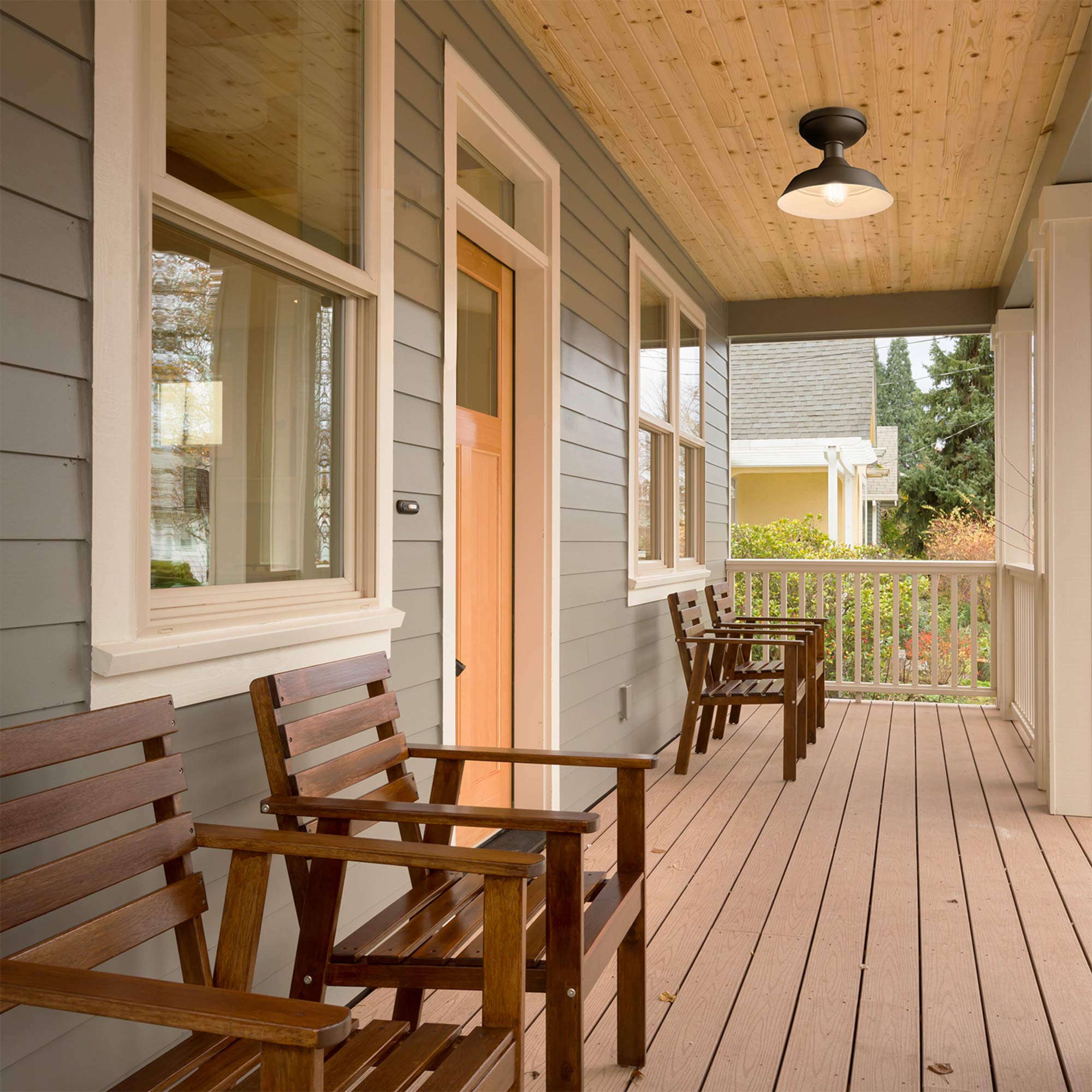 Globe Electric 44677 Kurt 1-Light Flush Mount Ceiling Light, Metal, Matte Black, Indoor/Outdoor, Bulb Not Included