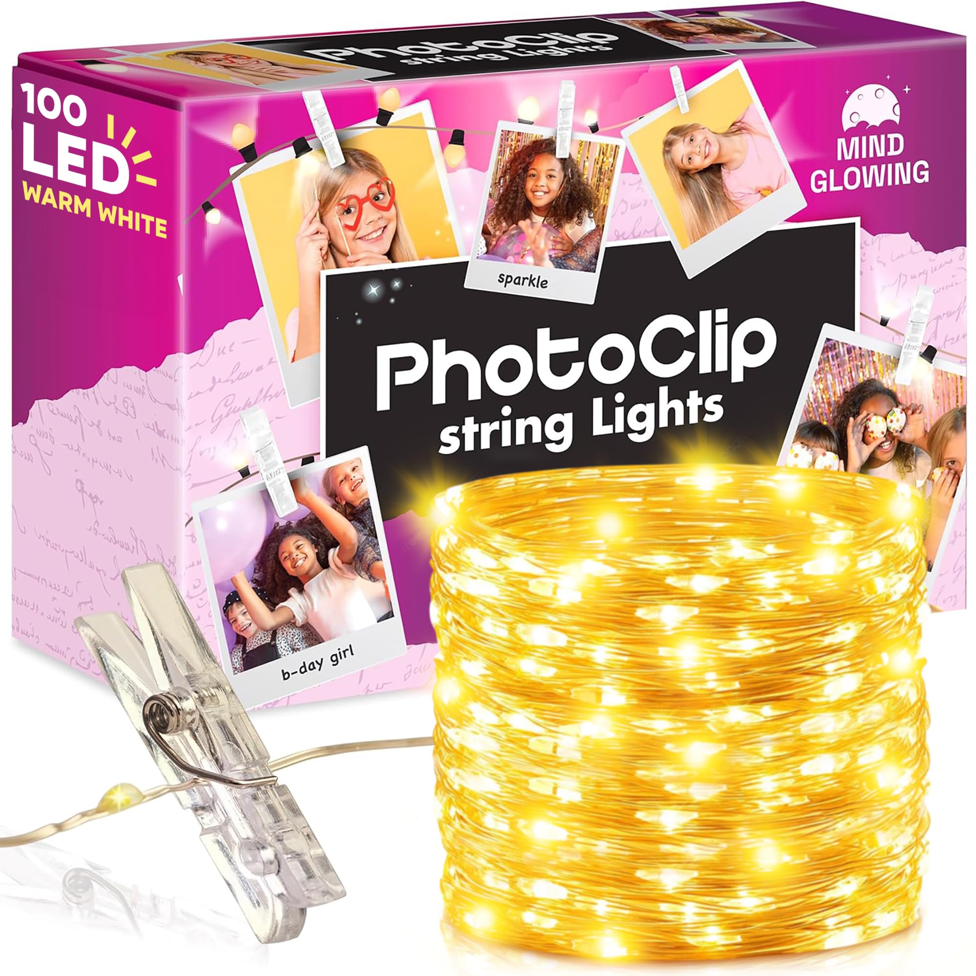 Mind-Glowing 100 Led Warm White Photo Clips String Light - Trendy Tween Room Decor, 33 Ft