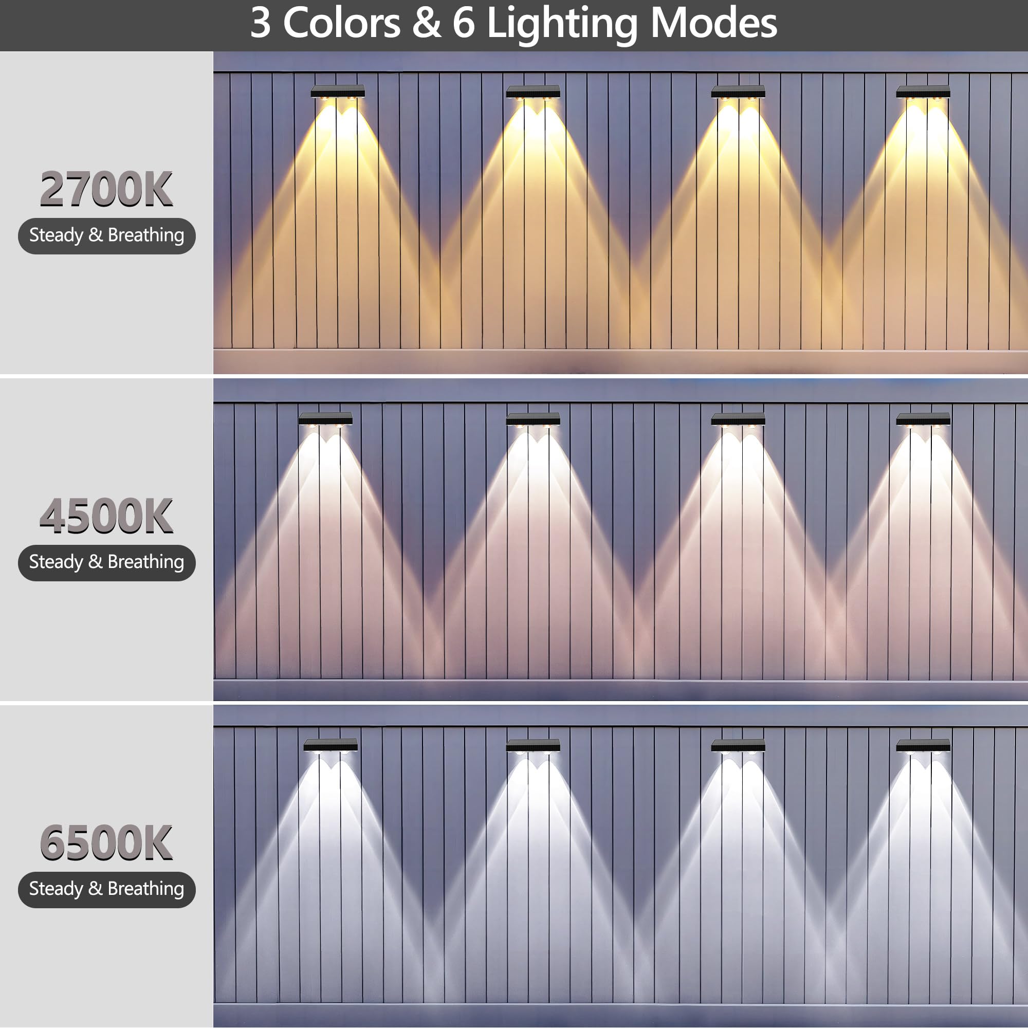 Brizled Solar Fence Lights, 6 Modes, IP65 Waterproof, 8 Pack, Warm White & Cool White & Natural White