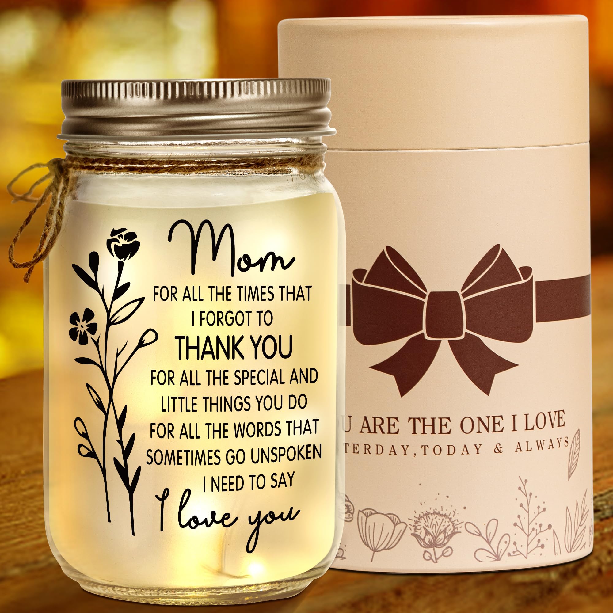 Kenon Mason Jar Night Light for Mom, Mothers Day Gifts for Mom, Home Decoration Lights, Personalized Sentimental Night Light Bir
