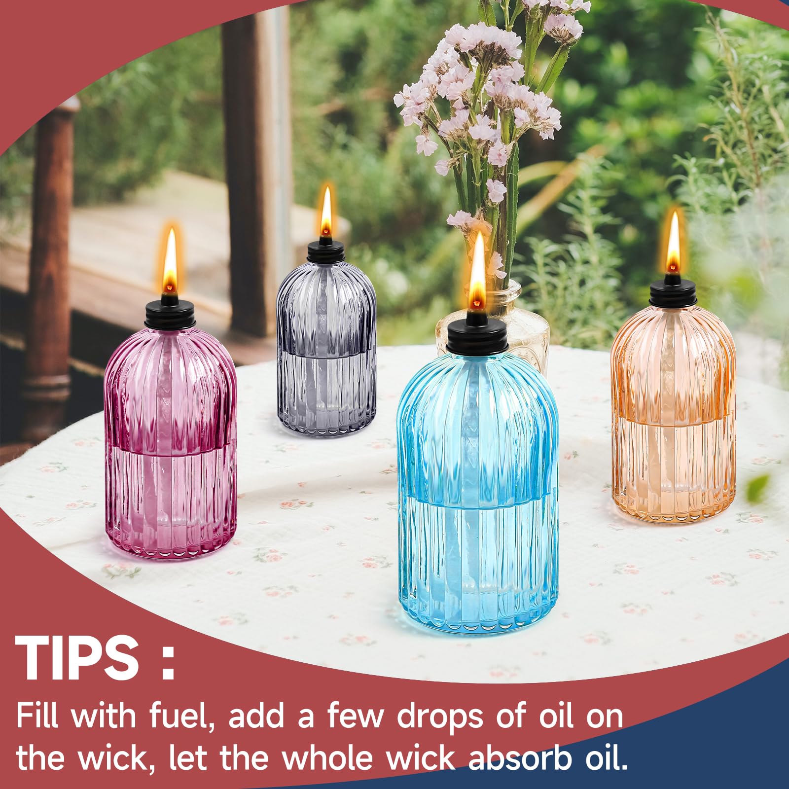 Fan-Torches 4 Pack Colorful Metal Garden Torches, 59-Inch Citronella Outdoor Decor