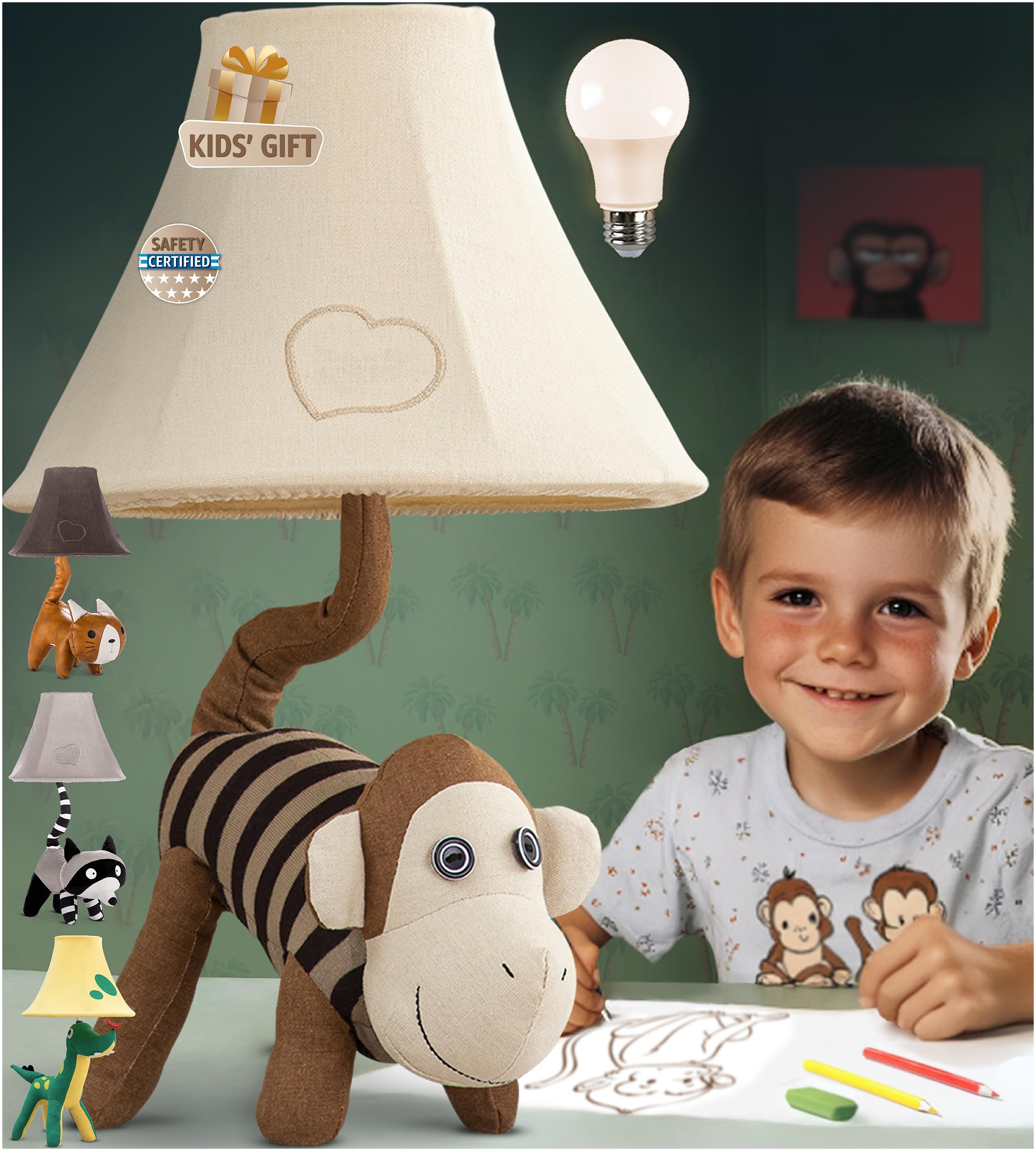 Monkey Kids Lamp for Boys Bedroom - 20, Animal Lamp for Kids Room - Christmas Gifts, Birthday Gifts, for All Ages: Toddler Girls