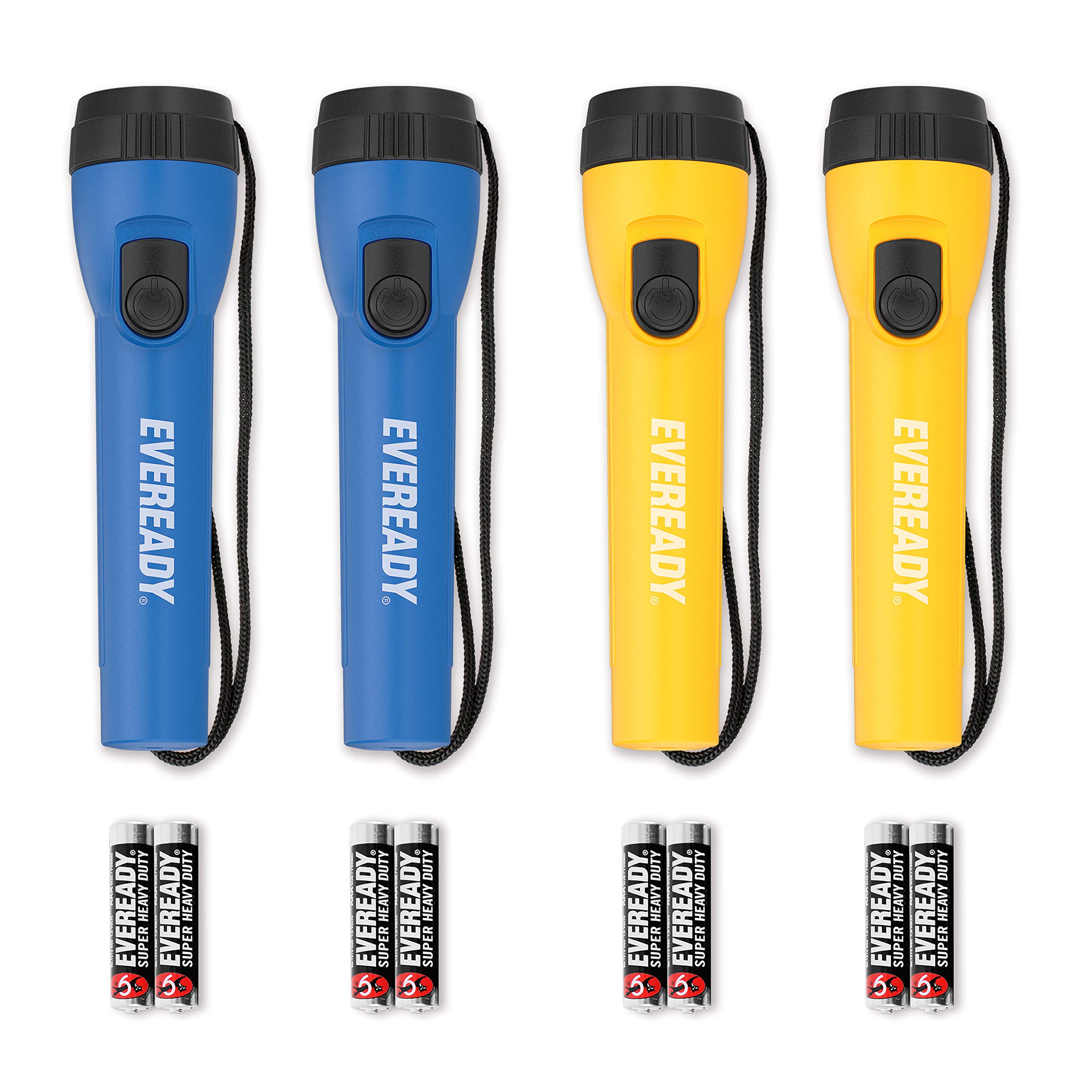 Eveready Led Flashlights 4-Pack, Bright Emergency Lights With Aa Batteries, Yellow/Blue