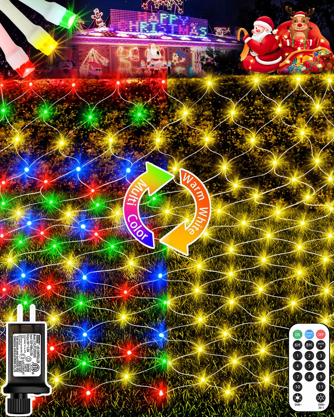 12ft x 5ft Christmas Net Lights Outdoor, 360 LED Bush Mesh Lights Lights with Remote, 11 Modes Color Changing Halloween Lights f