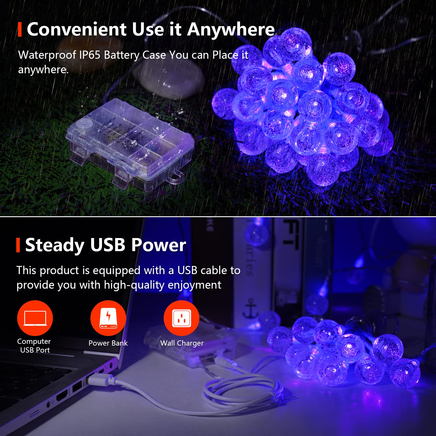 OMIKA 15FT UV Black Light String Lights, 30 LED Twinkle Fairy Lights with Remote, Model BG-UV-BO-4, Plastic & Copper Wires