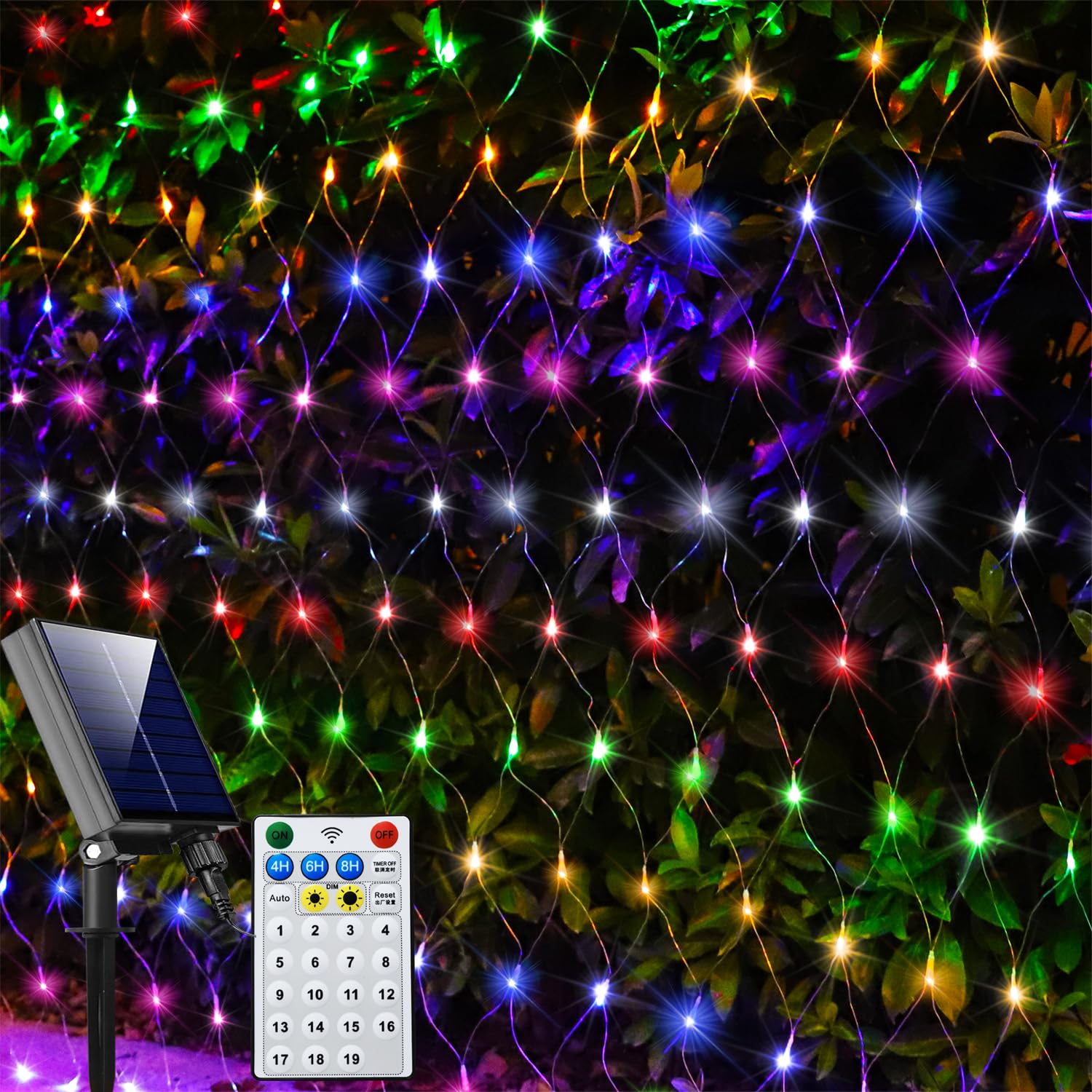 Curyidy Solar Net Lights Outdoor Mesh Lights Christmas Waterproof 19 Modes Timer Tree Wrap for Fence, Garden, Yard, Bushes, Trun