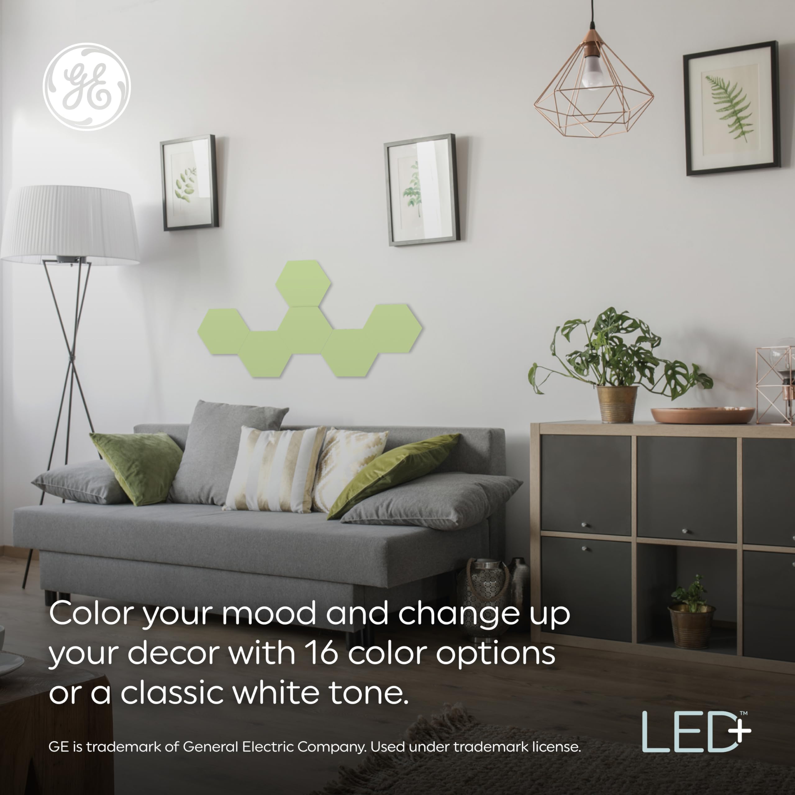GE LED+ Color Changing Hexagon Tile Panels, 6 Count, Remote Control, Dorm Room Essentials, No App or Wi-Fi Required