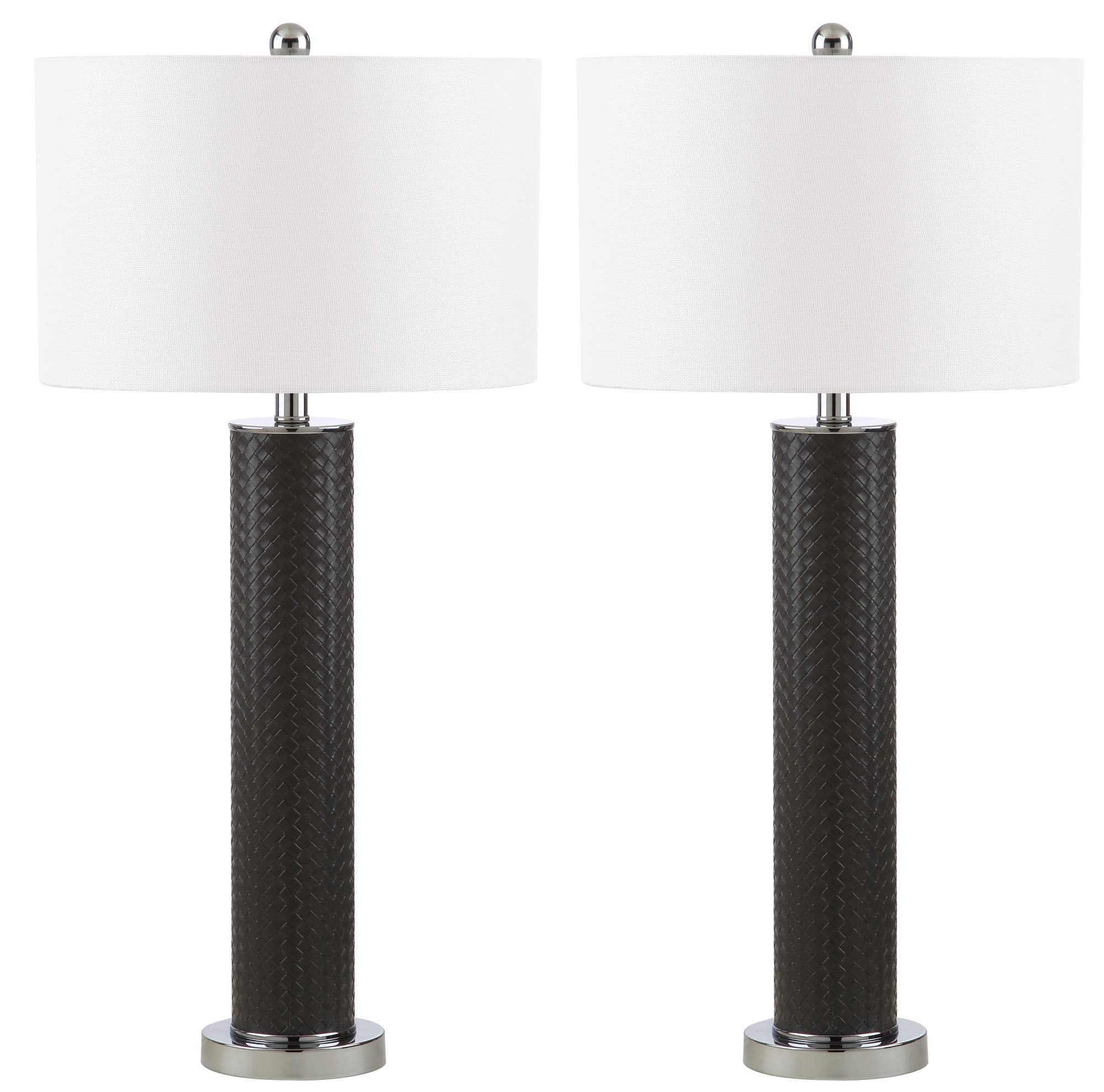 SAFAVIEH Desk Lamp Set of 2, Modern Grey Faux Woven Leather, 32-inch, LED Bulbs Included, Model LIT4404J-SET2