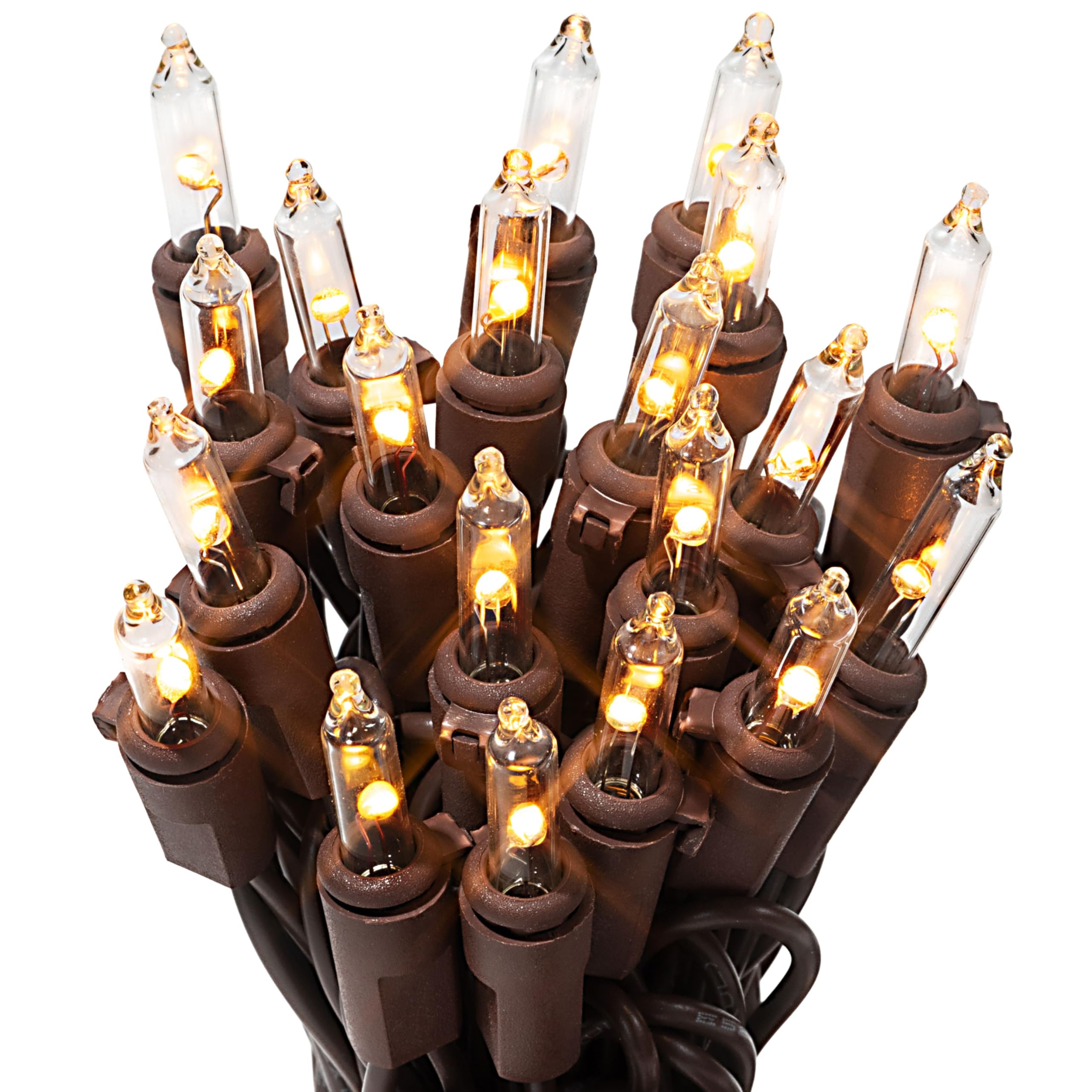 612 Vermont 20 Clear LED Christmas String Lights on Brown Wire Cord, UL Approved, Indoor and Outdoor Use, 4.75 Foot of Lighted L