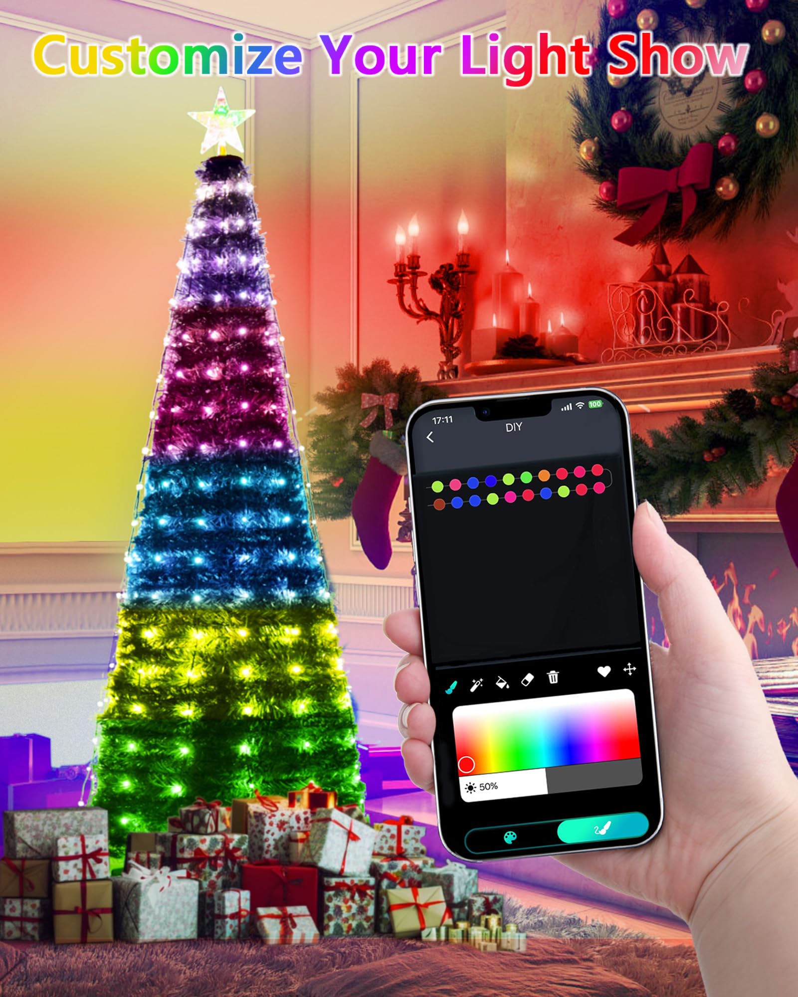 Smart Christmas Tree Lights With Star Topper, 6.6Ft X 10 Led String Lights Music Sync With Remote & App Controlled, Diy 16 Milli