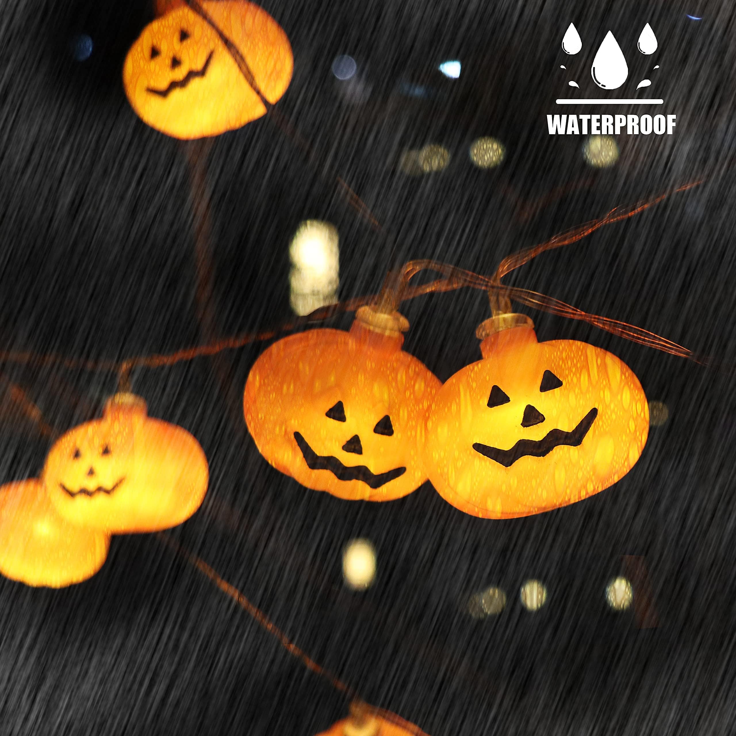 Runleo Halloween Pumpkin String Lights - 20 Led 10 Ft 3D Cute Waterproof Orange Jack-O-Lantern Battery Operated Lights, 2 Modes Steady/Flickering Lights For Indoor Outdoor Decor Party Decorations