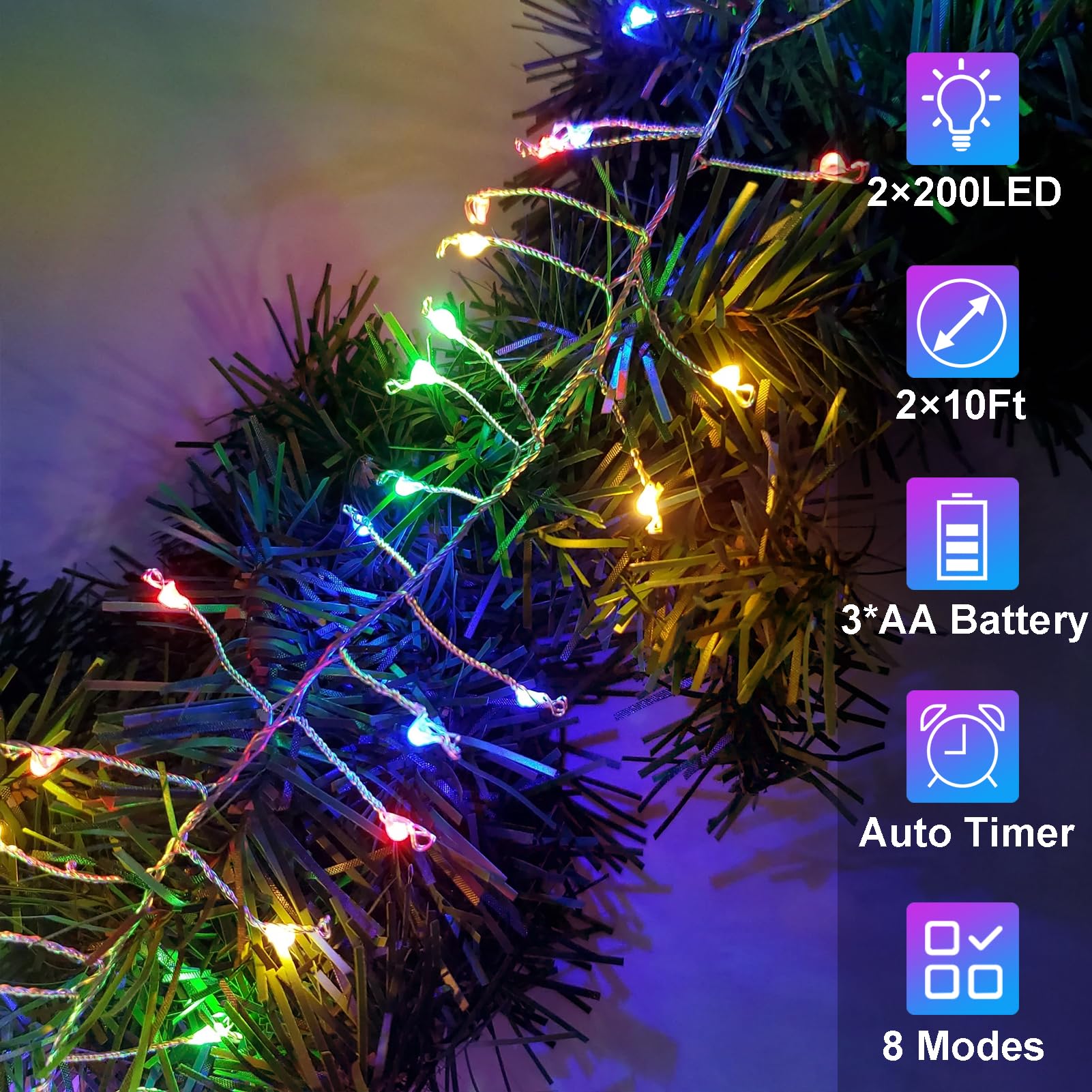 2 Pack Cluster Fairy Lights Battery Operated, Total 20Ft 400Led Christmas String Lights With Timer 8 Modes Twinkle Firecracker F
