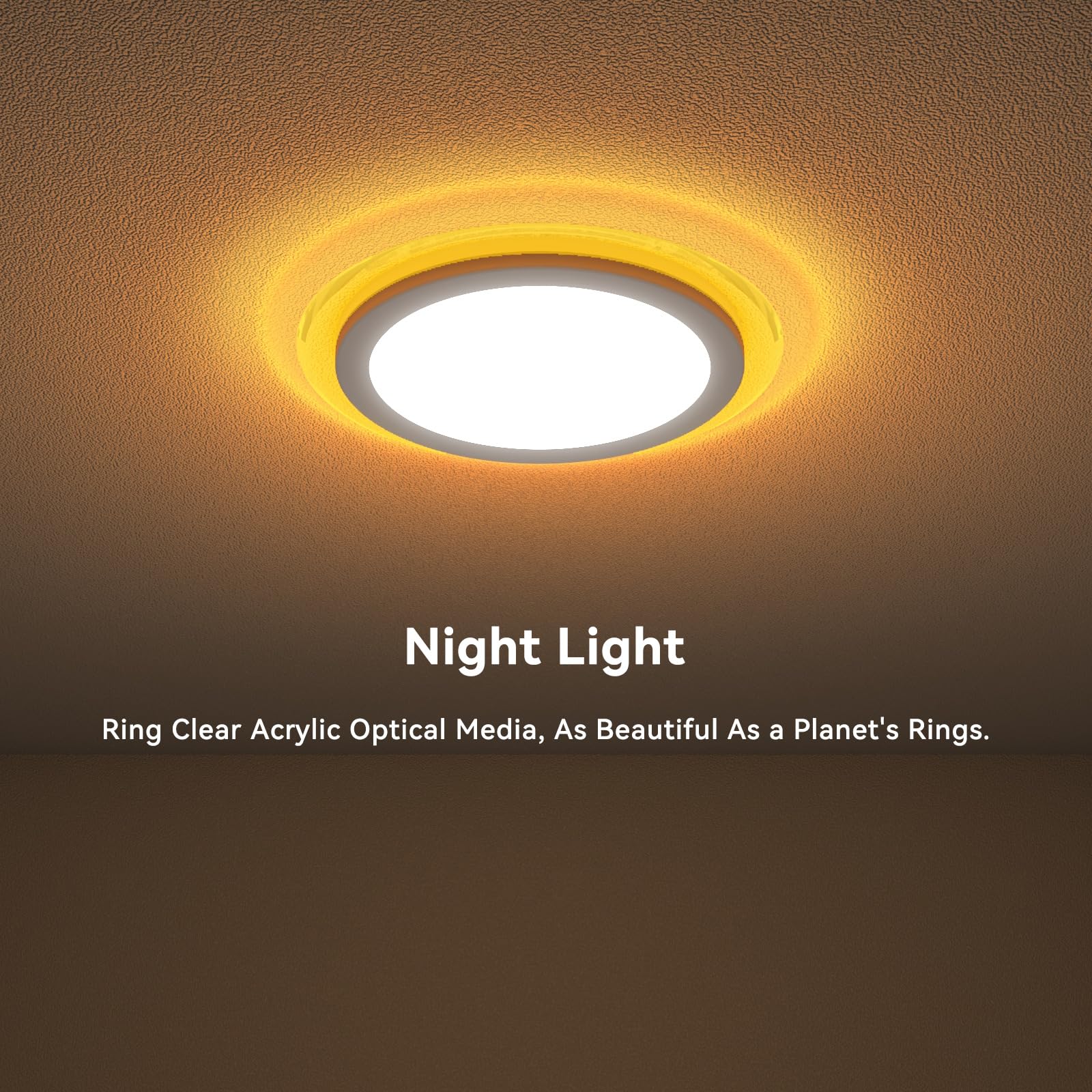 Aphyni 12 Inch Led Ceiling Light Fixture With Planetary Ring Night Light, Remote/Wall Switch/Smart App Control, 2400Lm 3000K-650