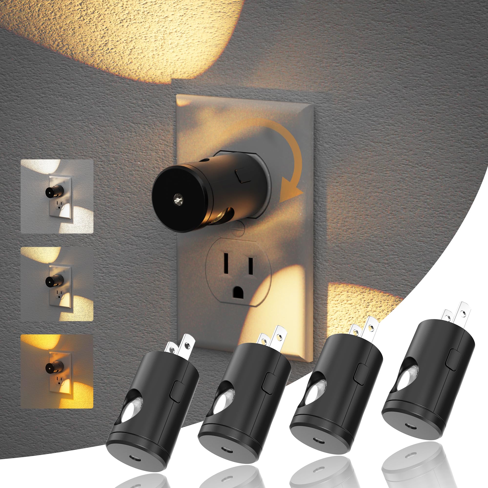 JandCase Night Lights Plug into Wall,4 Pack Mini Lens Night Light with 3CCT Color Temperature,180 Rotatable Night-Lights,Dimmabl