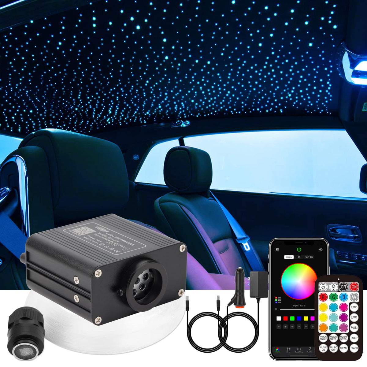 Chinly Twinkle 400Pcs 9.8Ft (0.03In+0.04In+0.06In) Fiber Optic Lights Starlight Headliner Kit, Music Mode Bluetooth App Control Remote,Rgbw Twinkle Star Lights For Star Headliner/Home Ceiling/Theater